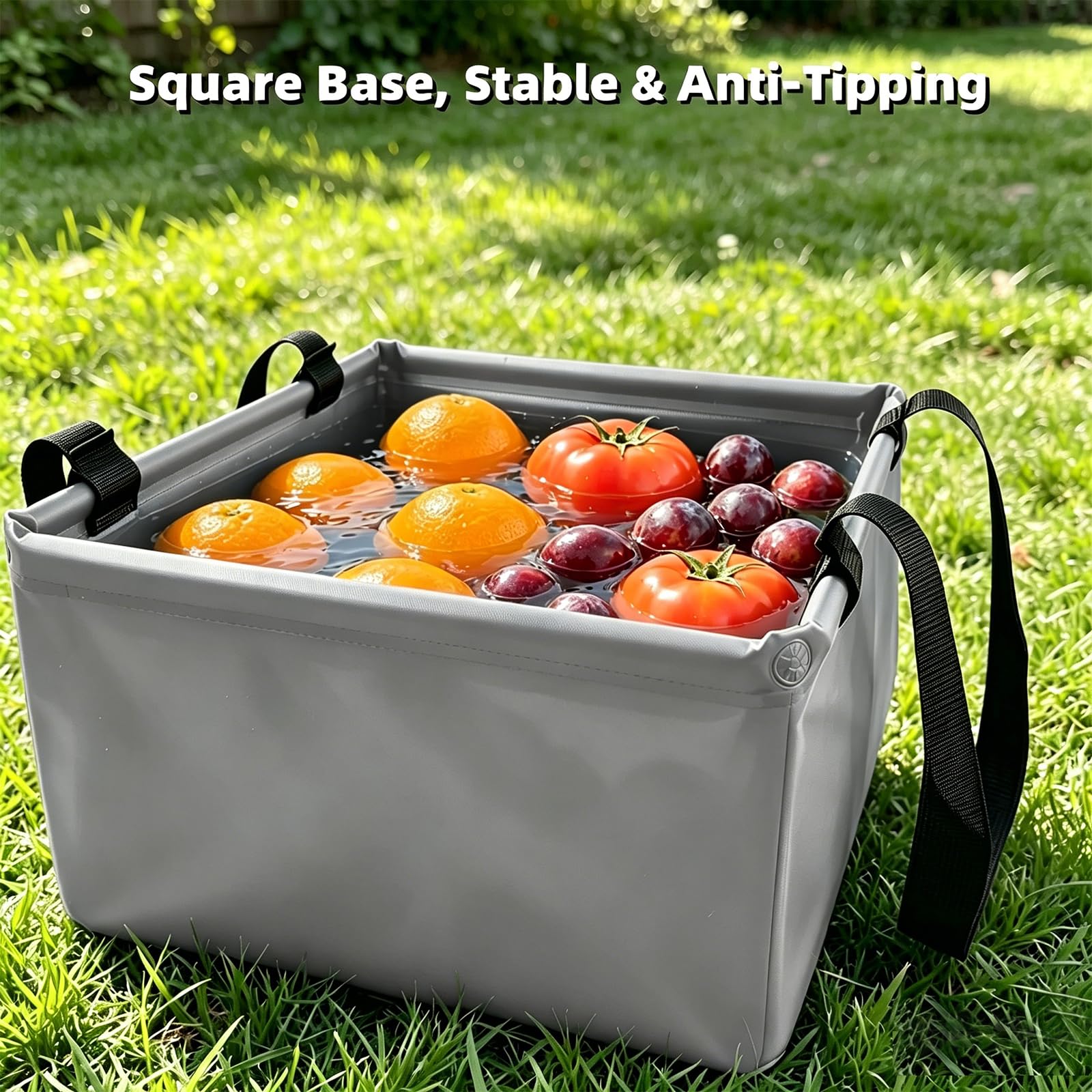 Bol Pliable de 20L, Bol de Camping Carré, Pliable, Adapté à l’Extérieur, la Vaisselle et Le Pique-Nique(Gris 20L)