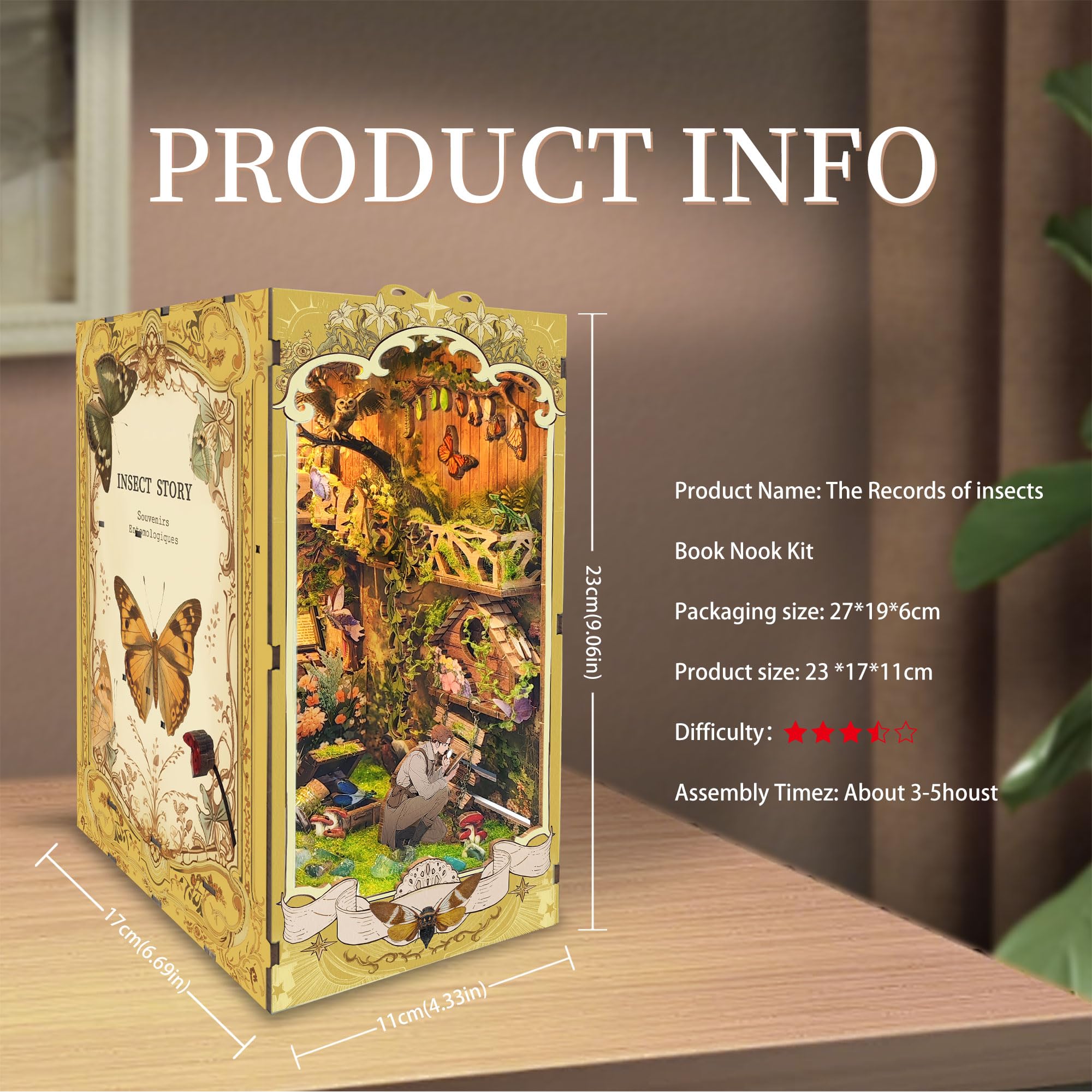 Zestaw do samodzielnego wykonania, domek dla lalek, regał na książki, dekoracja, drewniane puzzle 3D z osłoną przeciwpyłową LED, miniaturowy zestaw, urodziny, Halloween, dekoracja domu dla