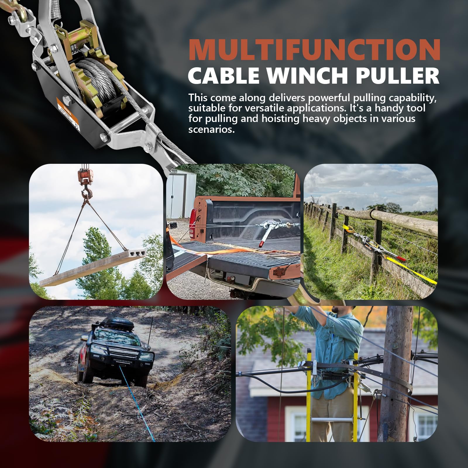 Come Along Tool Drixet 2-Ton Come Along Winch - 10ft Cable, Dual Gear ...