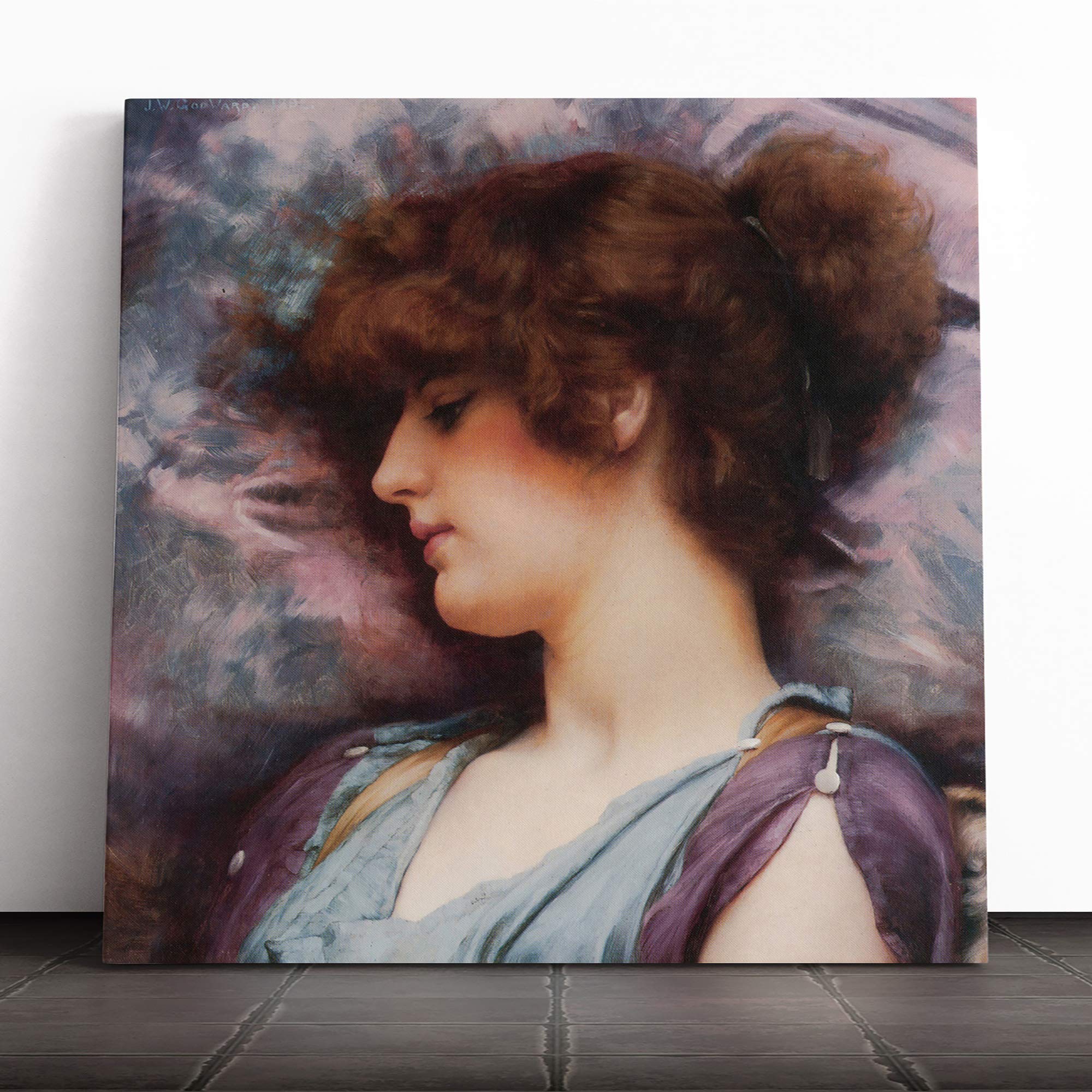 John William Godward Far Away Thoughts Canvas Print | Gallery Wrapped 30mm Frame Wall Art | 20x20 inches | Ready to Hang | Contemporary Picture | Living Room Bedroom Lounge Office