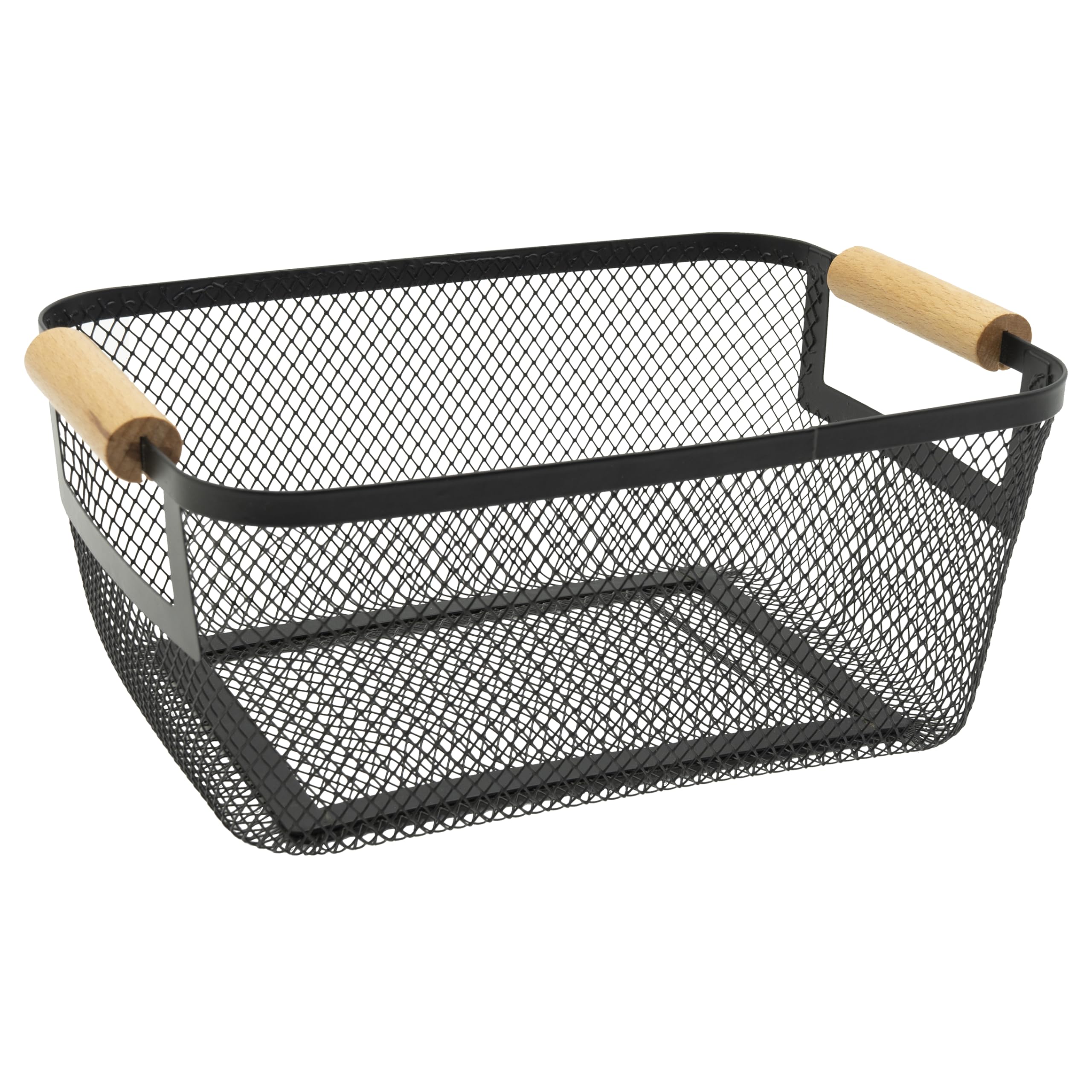 Oggi Large Mesh Portable Bathroom Basket Caddy with Bamboo Handles, Metal Storage Basket for Bathroom, Shower, Vanity, Pantry & Home Organization, Black