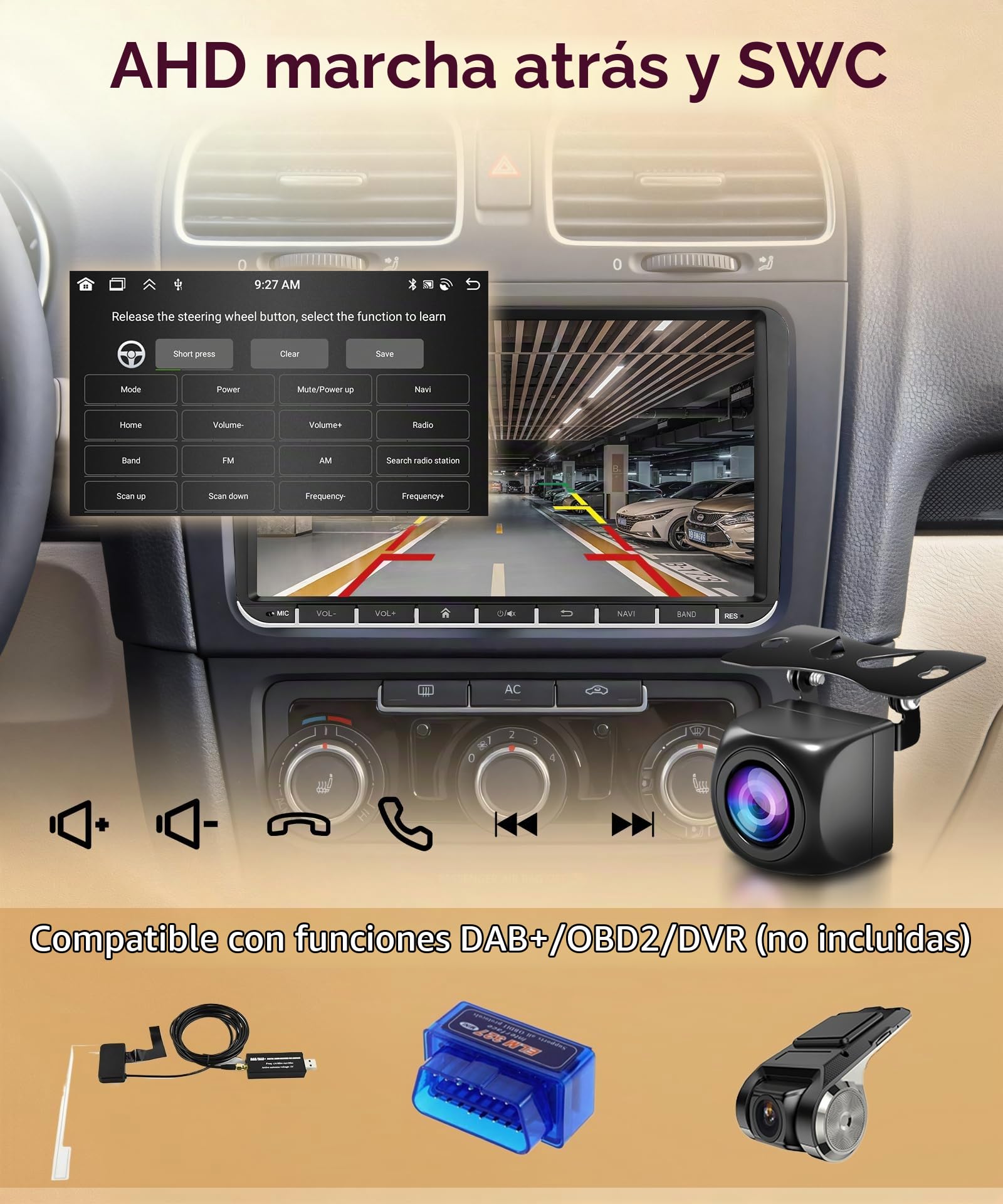 6G+128G 8 Core Inalámbrico Carplay Android Radio Coche para VW Golf 5 6 Passat Polo Tiguan Touran Caddy Skoda Seat 9 Pulgadas Radio Coche Android Auto GPS Navi WiFi Bluetooth FM/RDS/DSP Cámara Trasera