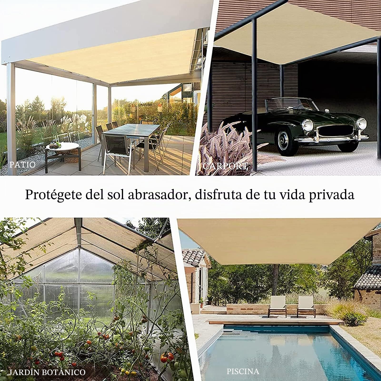 Toldo Vela de Sombra Protección Solar Rectangular, HDPE 95% Protección UV Toldo de Coche con Cuerdas y Bridas para Jardín, Patio, Balcón, Camping, Exteriores pérgola, 1 m 1 Agujero, Arena (3x4m)