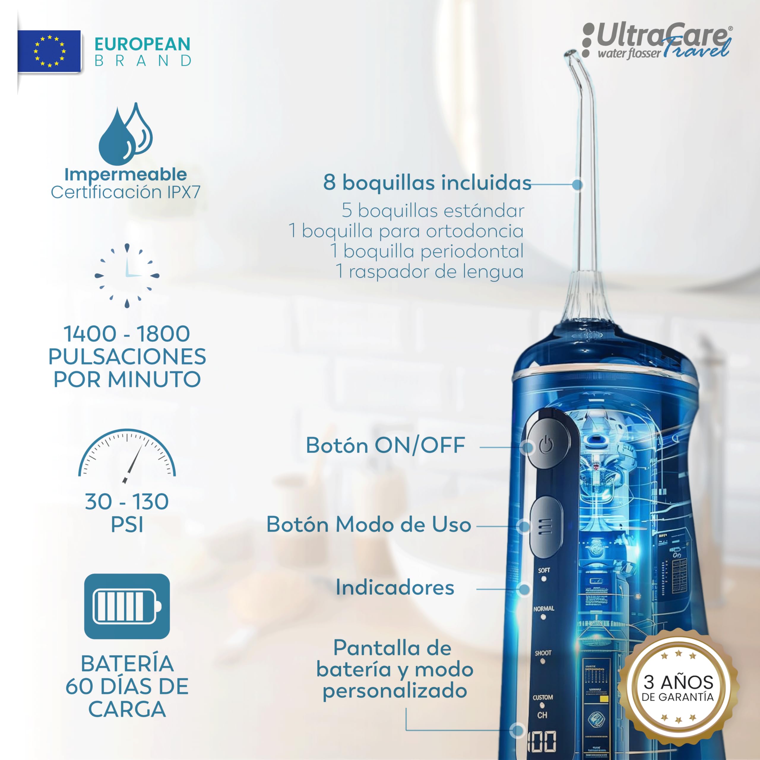 Compra Inteligente: Irrigador dental Sobremesa + Portátil en un Pack | Ahorra y Cuida Tu Salud Bucal en Casa y Viaje | Boquillas, Modos, Recargable | Aquapik Duo