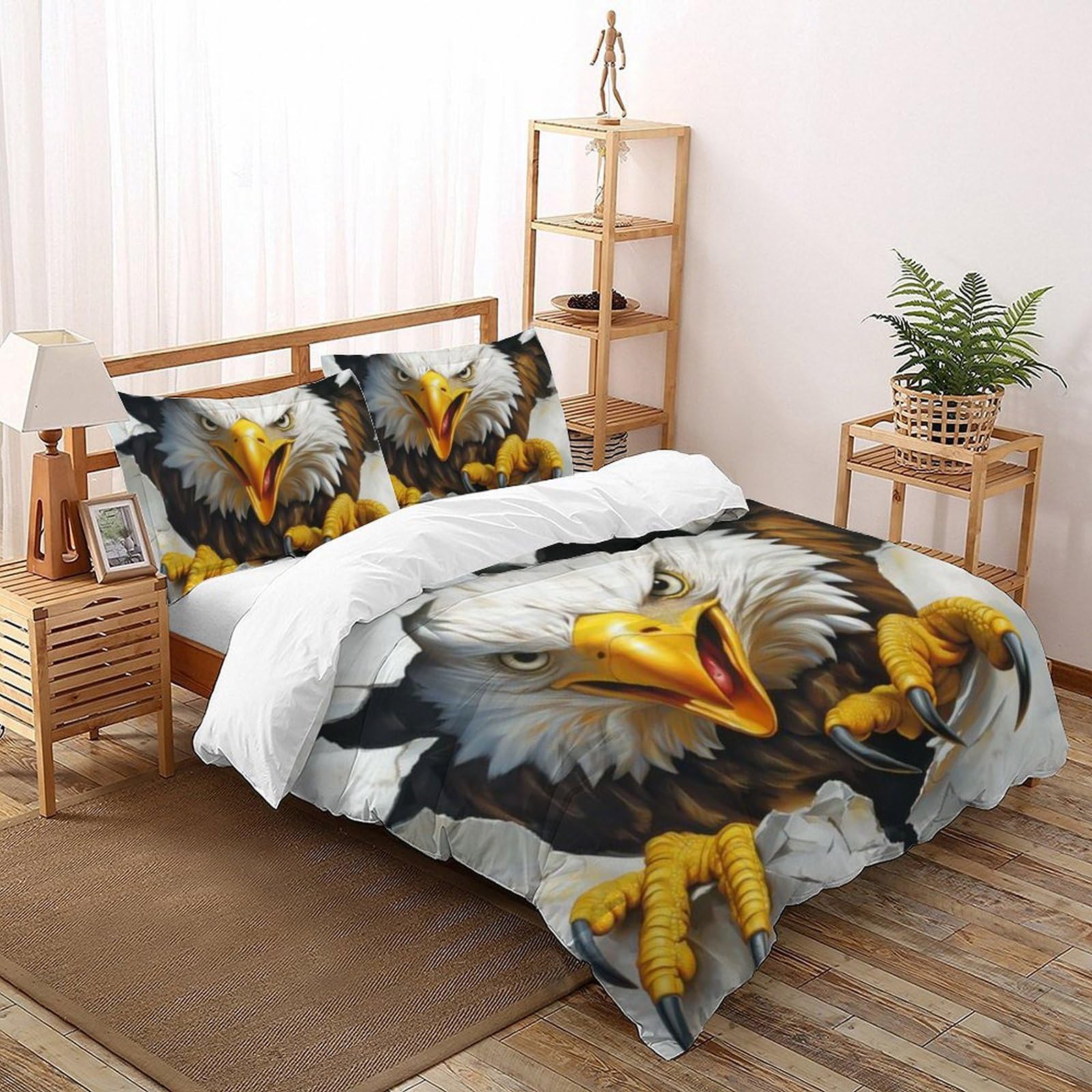 Housse de couette double 200x200cm en microfibre avec motifs animaux imprimé 3D et taies