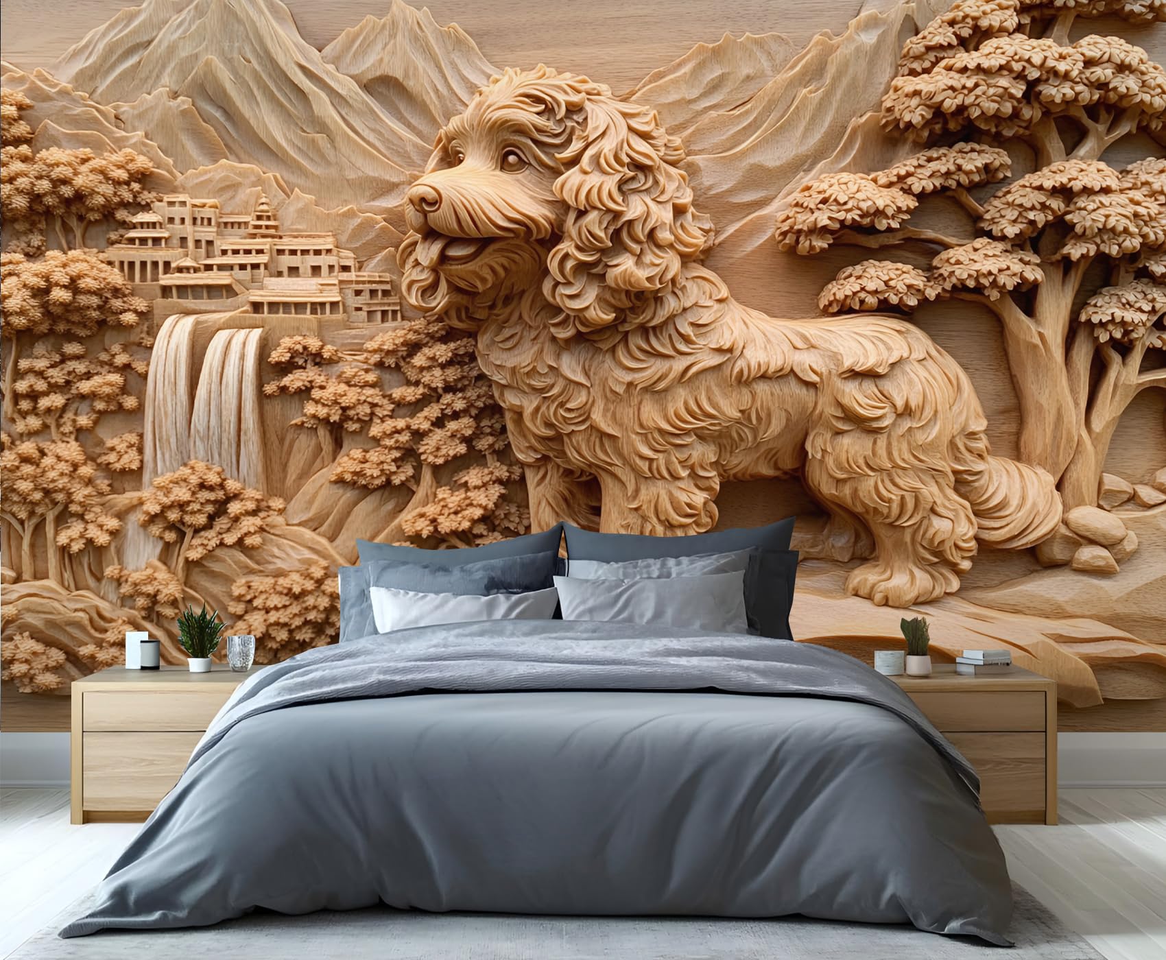 GIVLWF Puppy Wallpaper, 3D Emboss Dog Peel and Stick Wallpaper for Bedroom, European Brown Wall Paper for Living Room, Luxury Wall Mural, Minimalism Large Mural & Room Decor