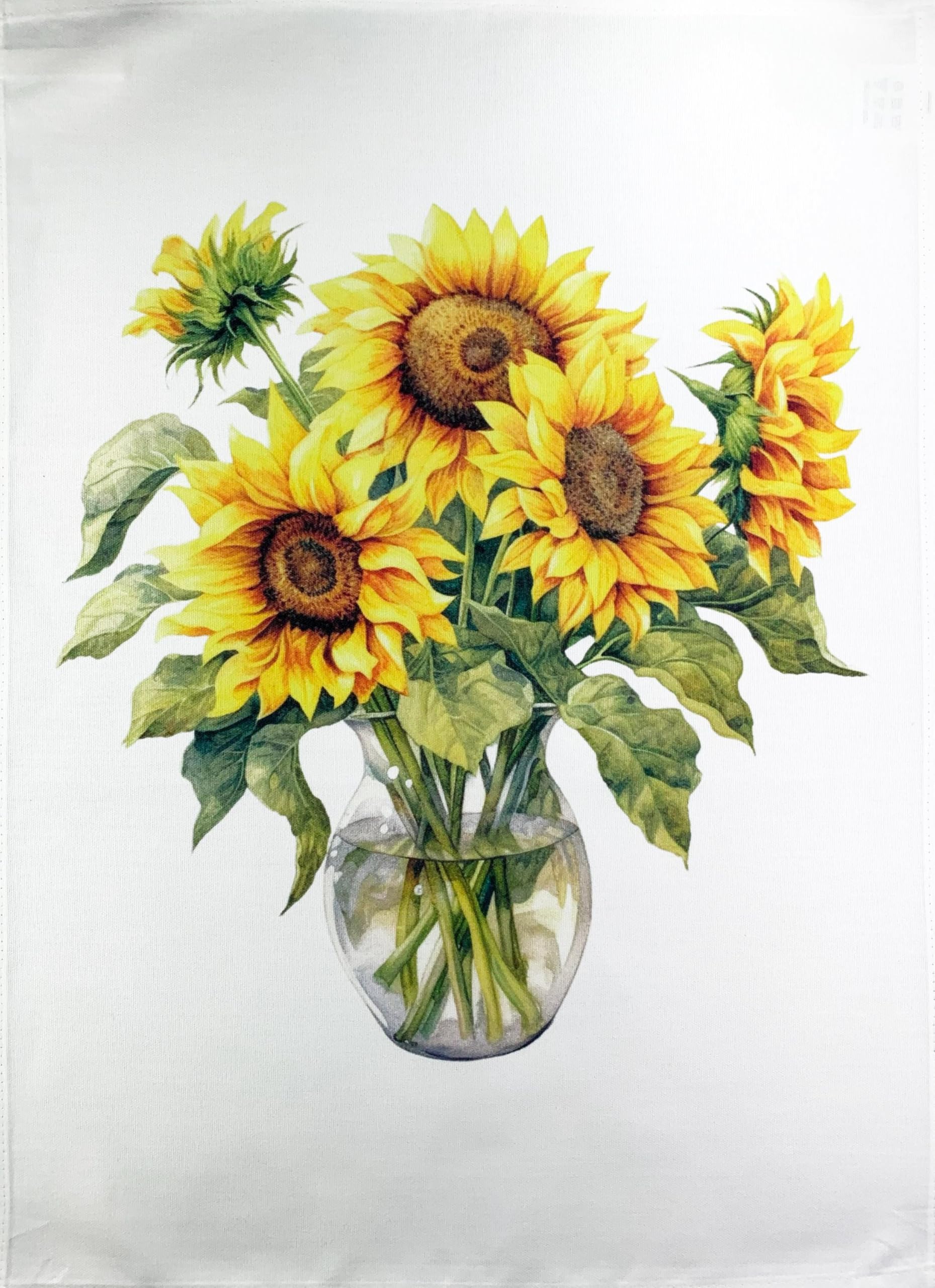 Half A Donkey White Vase Of Yellow Sunflowers Large Cotton Tea Towel