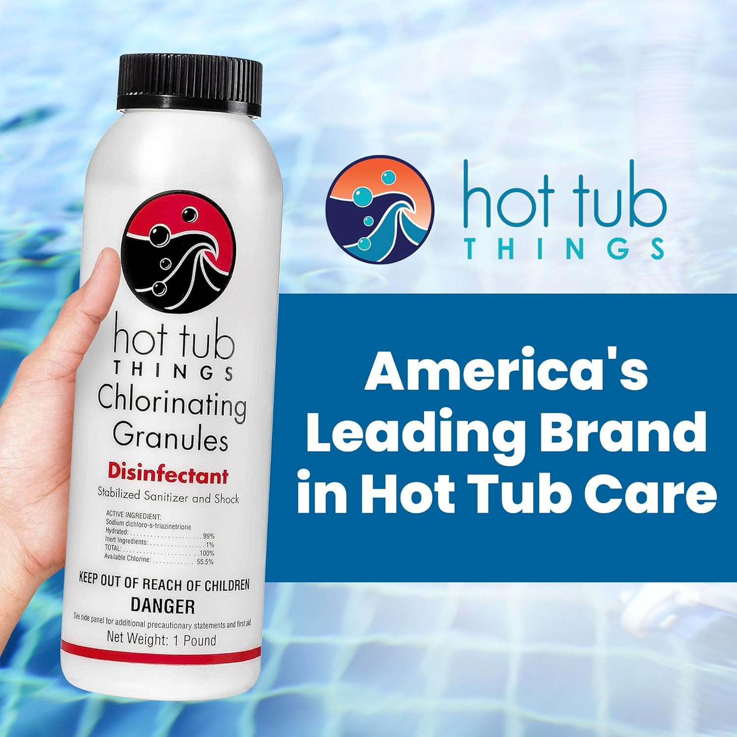 Hot Tub Things Chlorine Granules for Hot Tub & Spa, Quick-Dissolving Chlorinating Concentrate Disinfectant & Oxidizer, Pool Sanitizer & Shock Treatment for Clean Water, Sodium Dichlor Powder, 1 lbs
