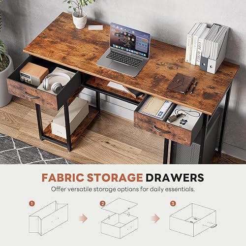 Miniatura 7 de DUMOS - Escritorio pequeño de 48" para computadora, para el hogar y la oficina, para dormitorio con cajones, mesa de estudio y escritura para juegos