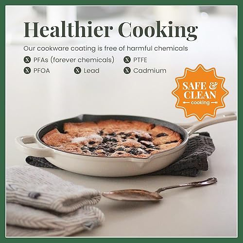 Miniatura 3 de Larder & Vine Sartén clásica de hierro fundido esmaltado, 10.6in (piedra)