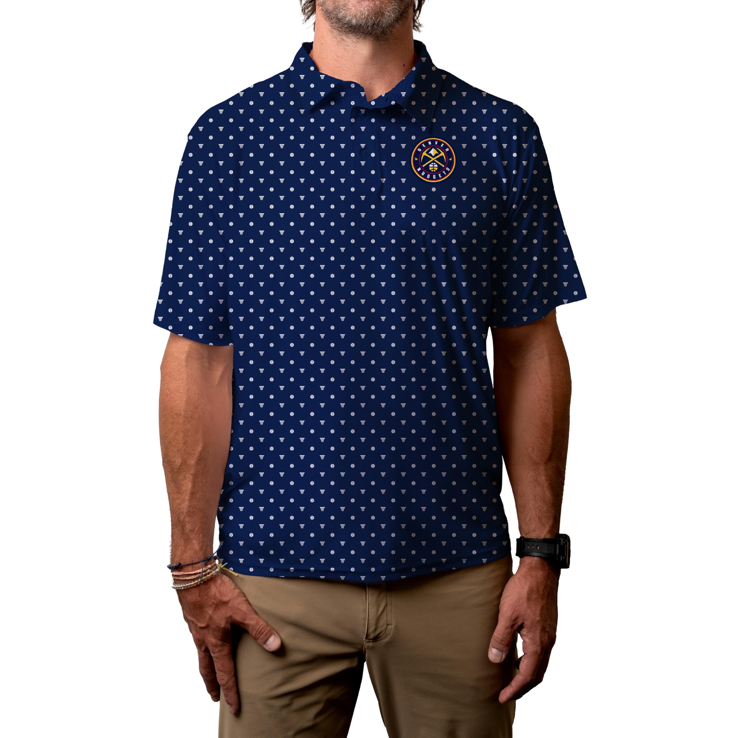 Blue 84 Men's Standard NBA Officially Licensed Short Sleeve Performance Polo All Over Print Agile, Team Color