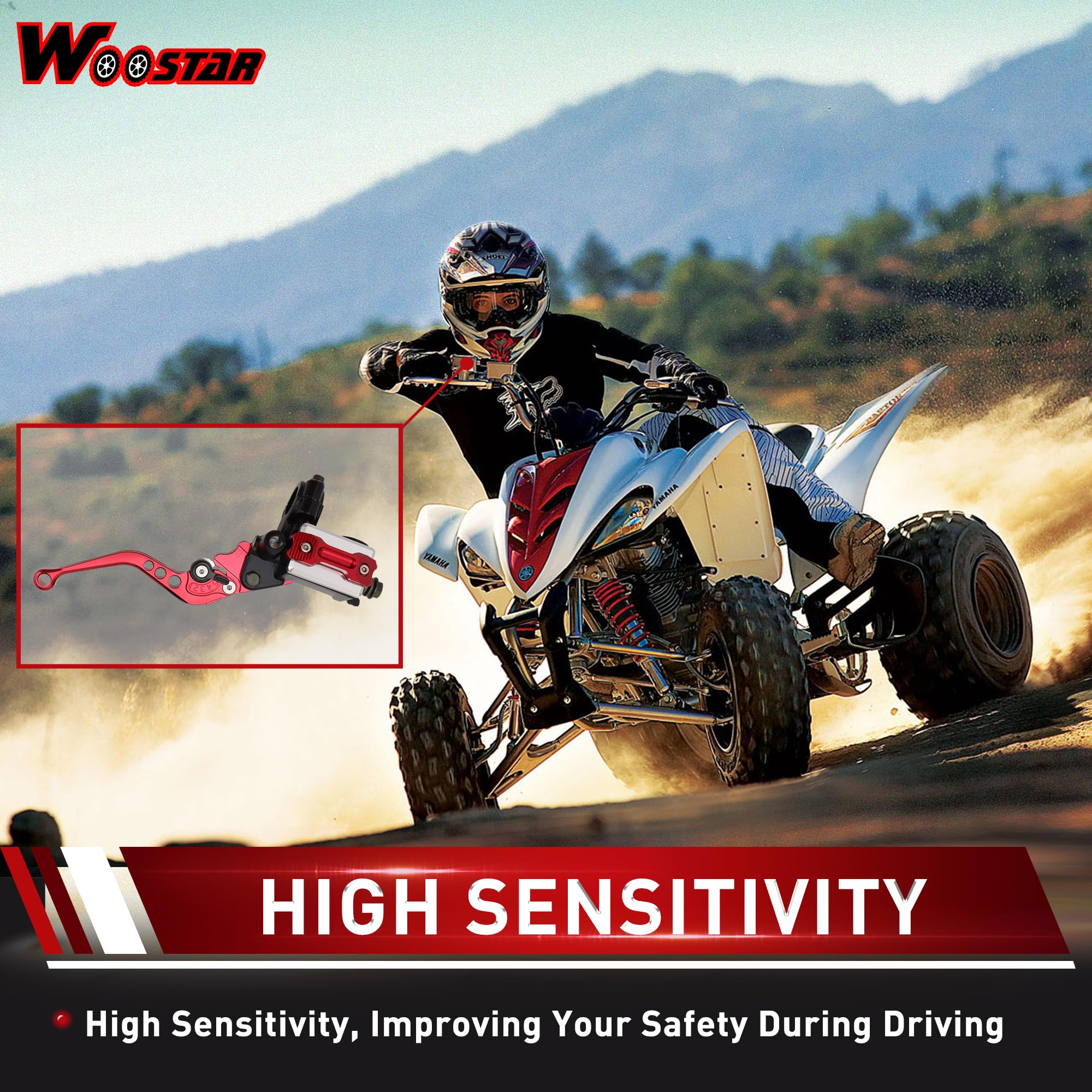 WOOSTAR 22mm Estándar 7/8" CNC Ajustable Embrague de Freno Palanca del Cilindro Maestro Set Reemplazo para Majesty T3 T5 T6 Motocicleta Dirt Pit Bike Scooter ATV Rojo
