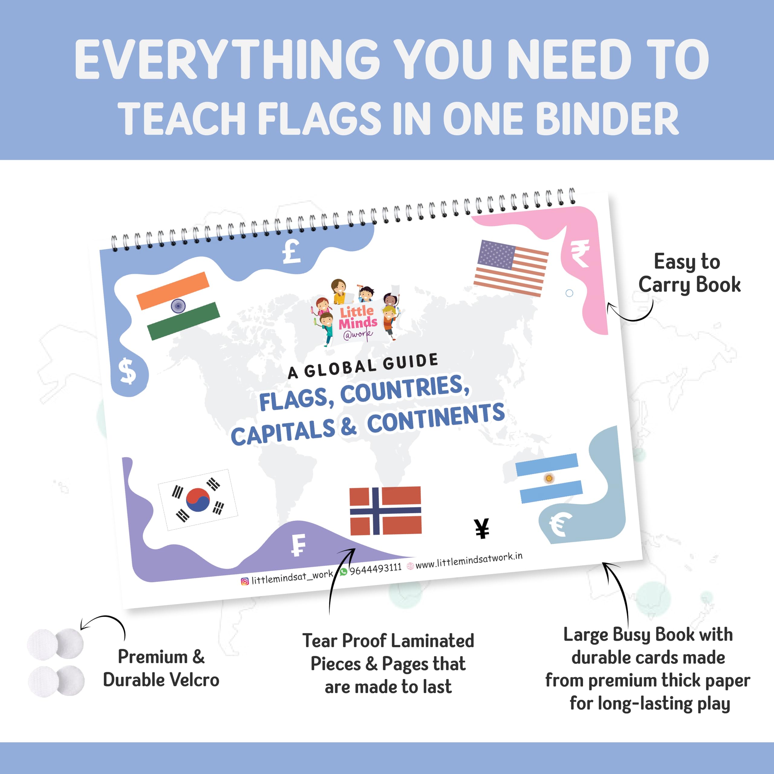 Little Minds at Work Flags, Countries, Capitals, and Continents Activity Binder for Kids 4+ Years - Educational Geography Activity Kit for Kids, ... Busy Binder | Busy Book | Quite Book | 1