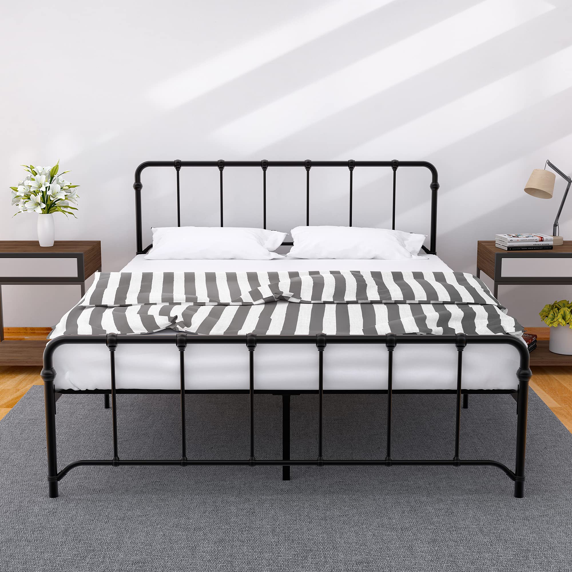 Buy IDEALHOUSE Sturdy Metal Bed Frame with Headboard and Footboard/No Box Spring Needed/Easy