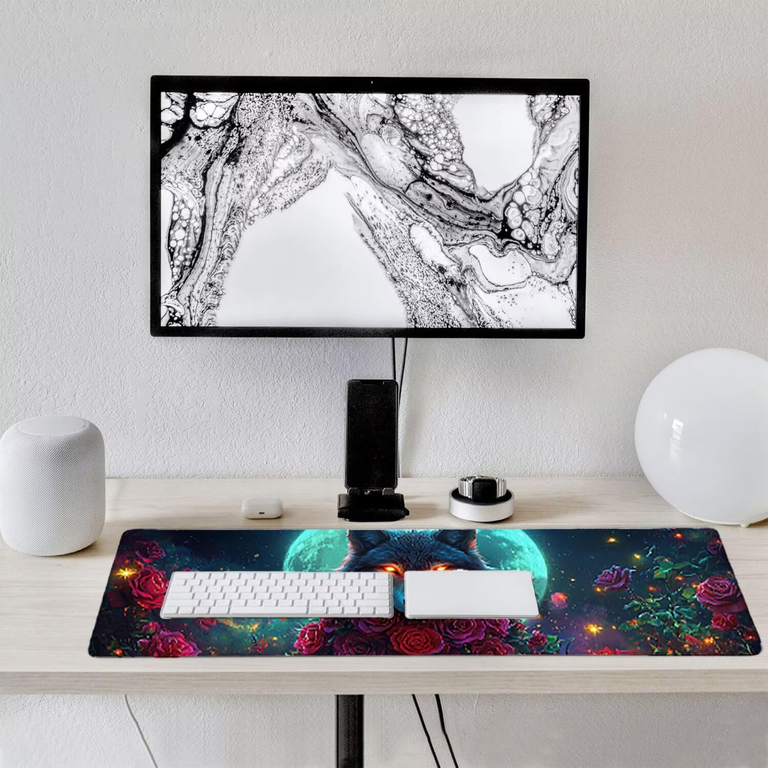 Podkładka pod mysz do gier XXL duża mysz 1200 x 500 mm duża podkładka pod biurko z antypoślizgową gumową podstawą dla graczy, poprawia precyzję i szybkość (wilk księżyc) o-914