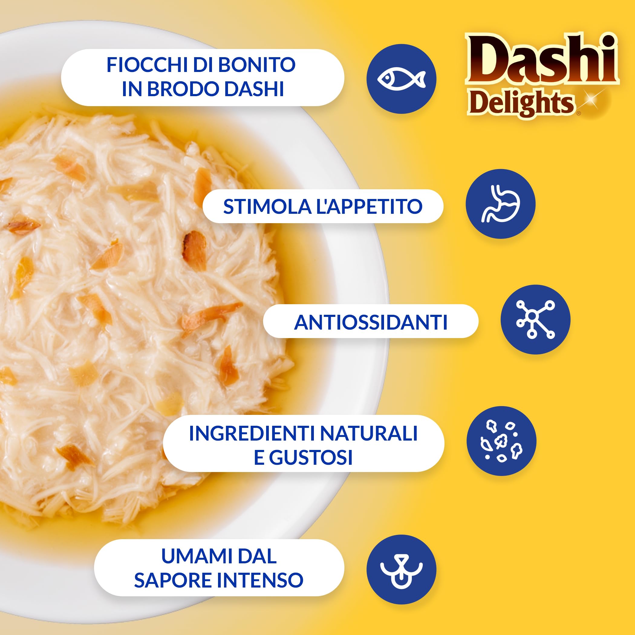 INABA Dashi Delights, Delicati Fiocchi in Brodo di Pollo con Formaggio - 6 Coppette x 70 gr - Cibo Umido per Gatti con Brodo Dashi - Snack per Gatti Ricco di Proteine - Pasto Complementare