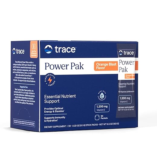 Trace Minerals Power Pak Multivitamin and Multimineral Packets - Electrolyte Support - 1200 mg Vitamin C plus 70+ Trace Minerals - Orange Blast Flavor - 30 Packets