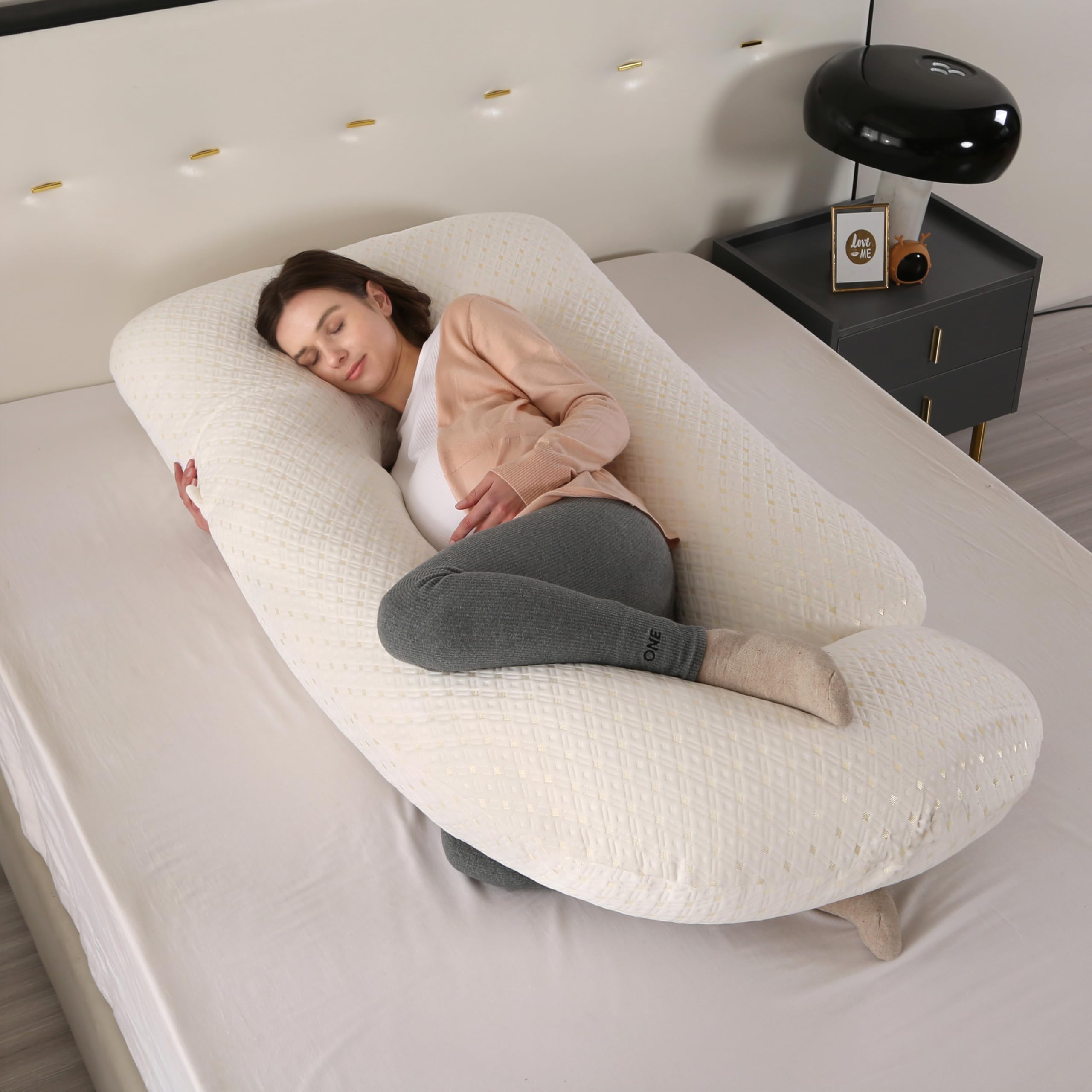 GKXLH Almohada suave de embarazo, almohada de maternidad de cuerpo completo en forma de J para mujeres embarazadas con funda de poliéster, 71 x 145 cm, blanca, lisa, lavable