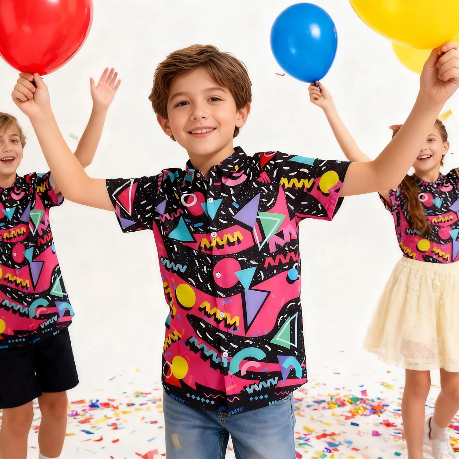 uideazone Boys Hawaiian Shirts Novelty Printed Funky Short Sleeve Button Down Shirt Kids Aloha Luau Shirt 7-14T - Image 2