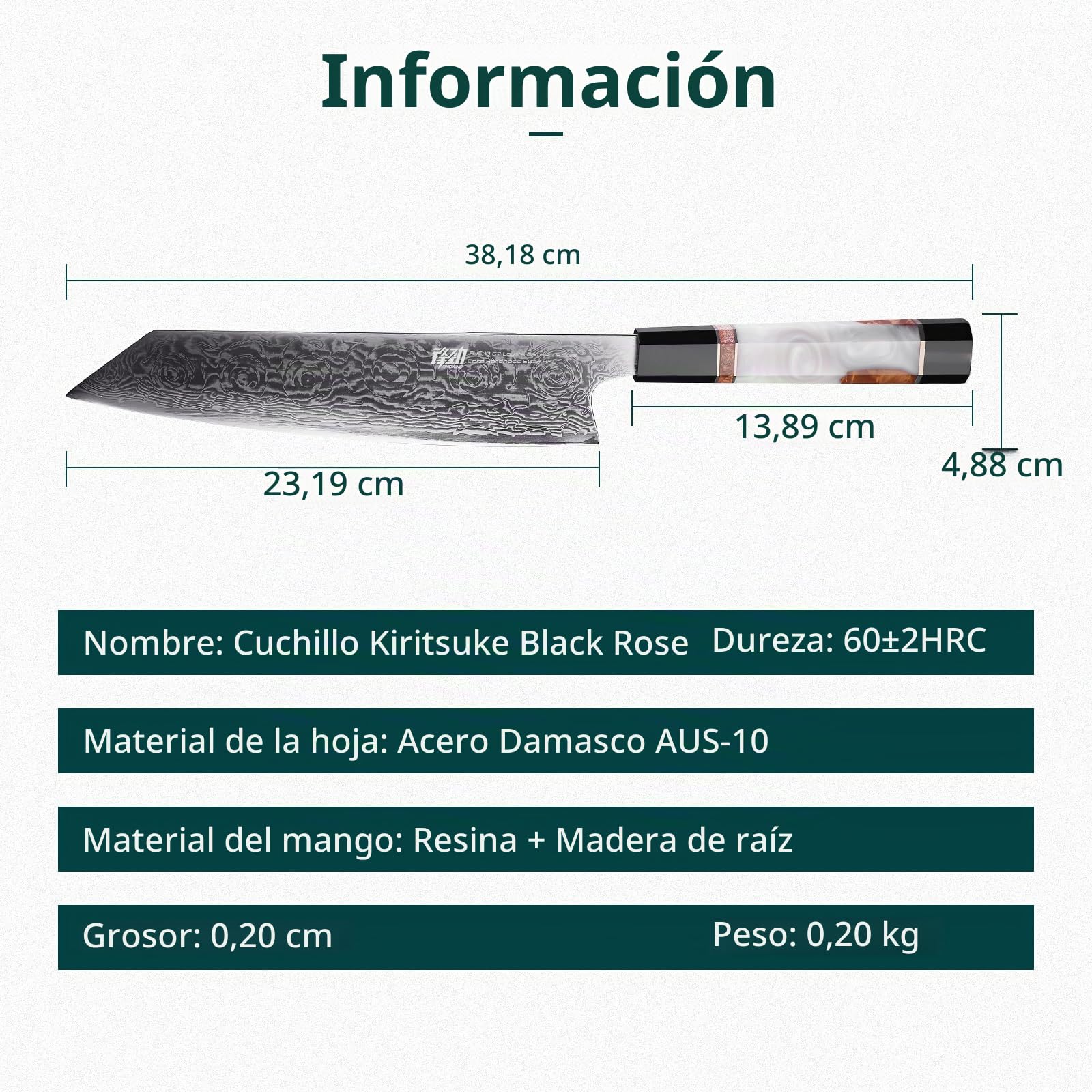 FINDKING Cuchillo Kiritsuke 23cm, Acero Damasco Estilo Japonés BLACK-ROSE | Cuchillo Kiritsuke, hoja 23cm, Acero Damasco, Estilo Japonés, cuchillo cocina, corte preciso, carne verduras