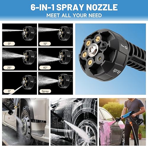 Miniatura 3 de Cordless Pressure Washer, 900PSI Portable Pressure Washer,Handheld Pressure Gun with 6-in-1 Nozzle,16FT Drain Hose,Power Cleaner for Car Floor Wall