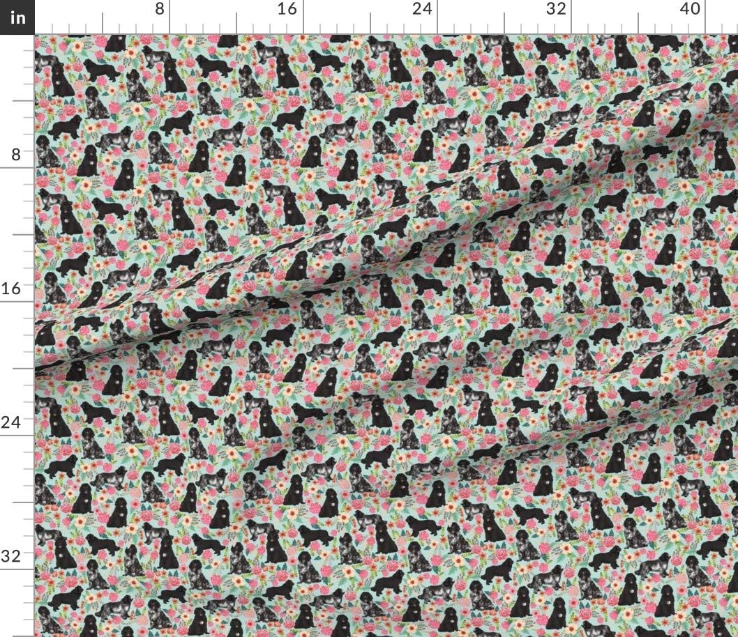 Spoonflower Fabric - Newfoundland Dogs Newfoundlands Cute Dog Florals Pet Portrait Printed on Petal Signature Cotton Fabric by The Yard - Sewing Quilting Apparel Crafts Decor