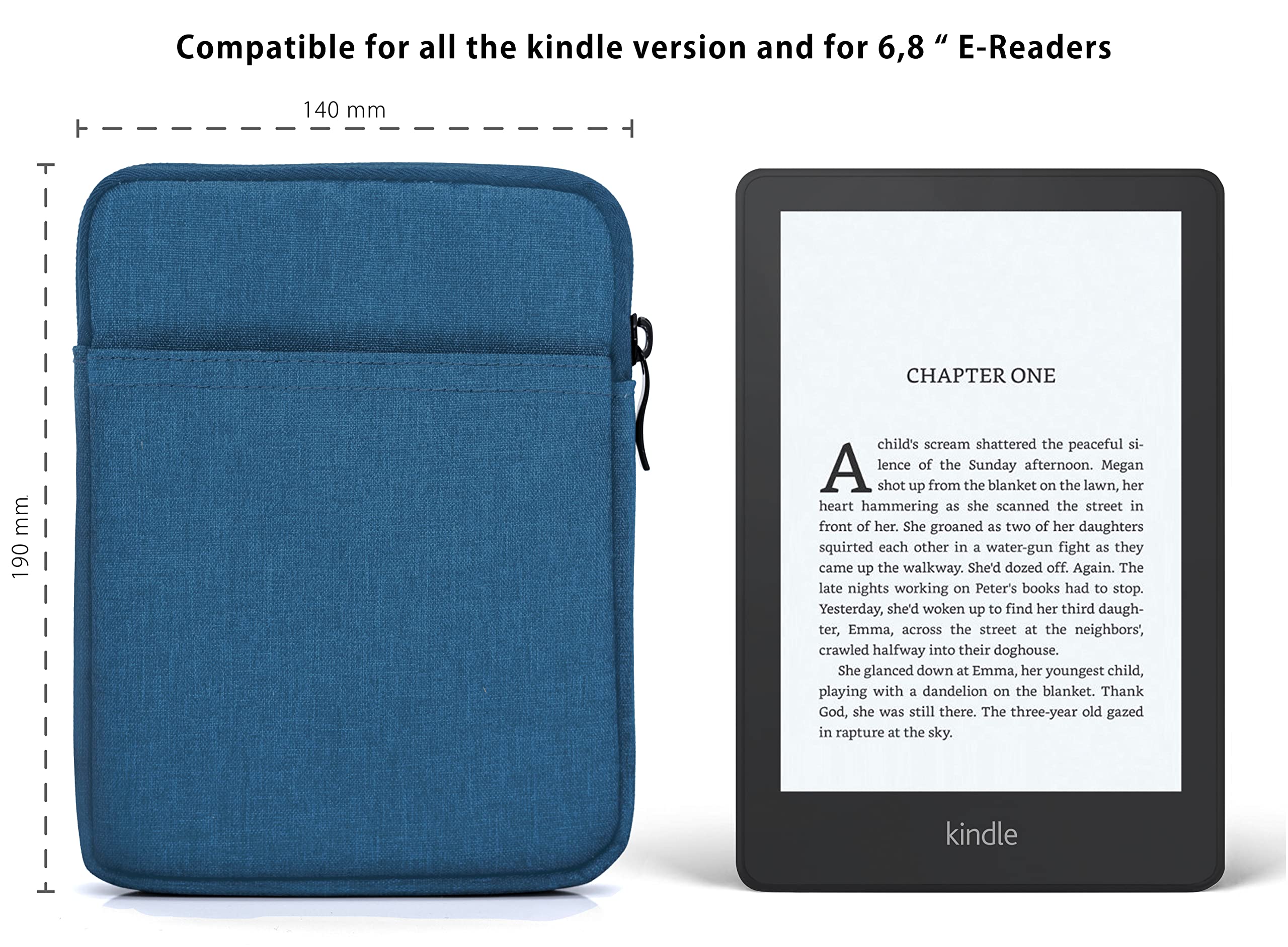 MyGadget Nylon Sleeve for Tablet up to 6,8 Inch, Padded Bag for 13,5 x 18 cm, e.g. Kindle Paperwhite 11th Generation - Image 2