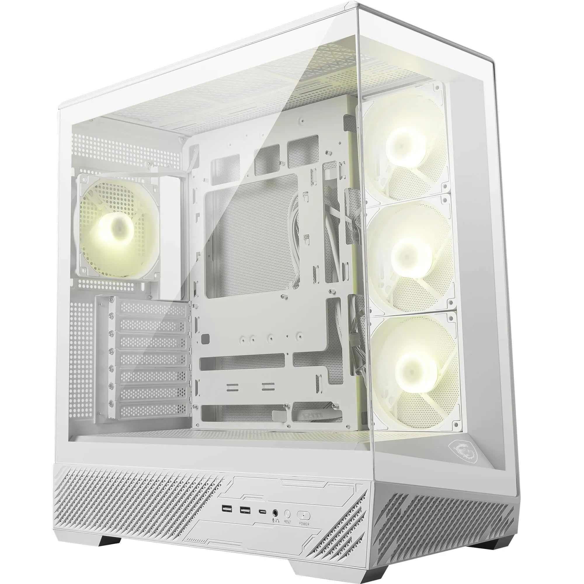 MSI MAG PANO 130R PZ White - Mid-Tower oyun bilgisayarı kasası - 400 mm uzunluğa kadar GPU'ları destekler, çıkarılabilir toz filtresi, USB 20Gbps (Tip-C), Back-Connect ATX ve Micro-ATX anakart desteği
