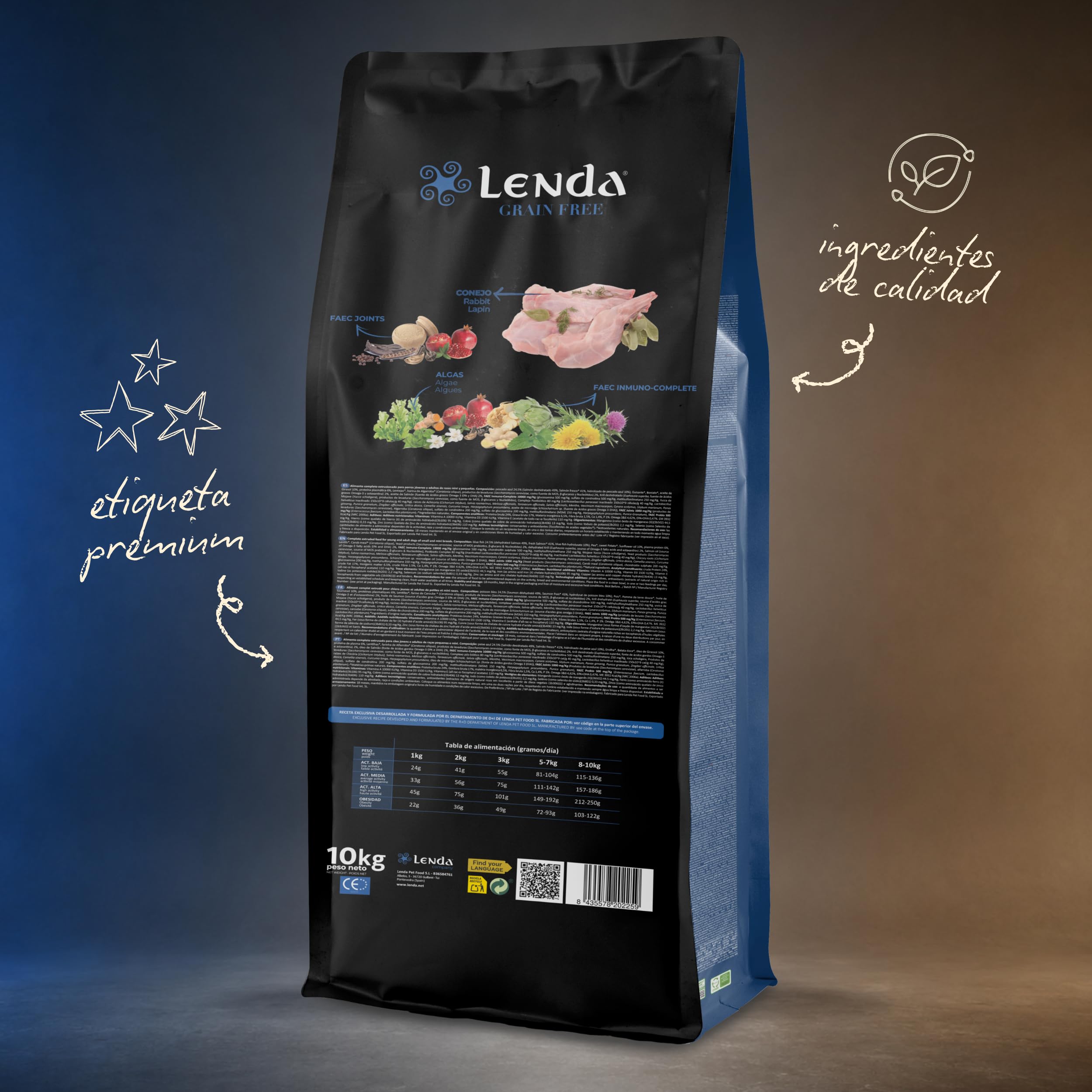 Lenda Grain Free Light y Senior 10kg - Pienso Hipoalergenico para Perro Bajo en Grasa Sin Cereales - Pienso sin Grano para Digestion Sensible - con Probioticos y Condroprotectores para Articulaciones