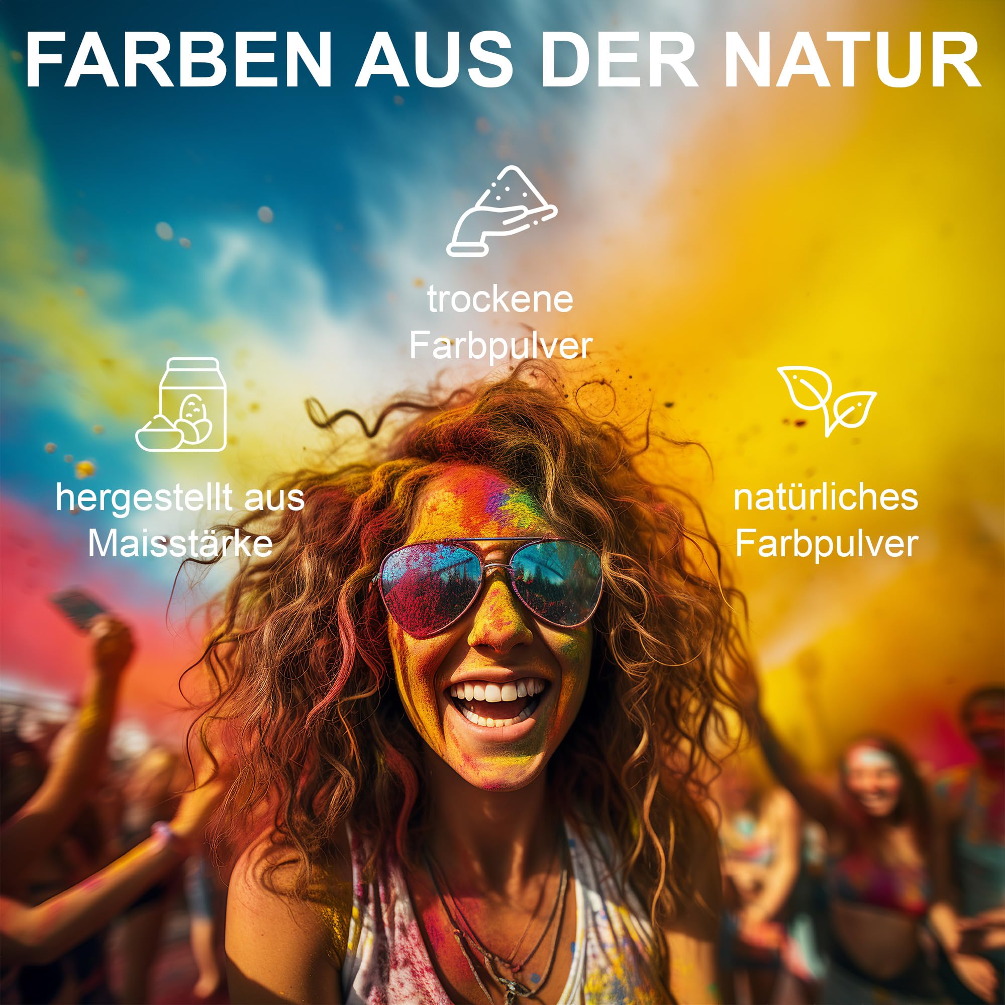 h2i Holi Pulver | 50 Beutel x 70 g | 3.500 g | 5 Farben | Holi Color Powder - 50 Farbbeutel mit leuchtenden Farben zum Werfen | für Festivals Fotoshooting Baby-Shower Party-Foto Fun & Action