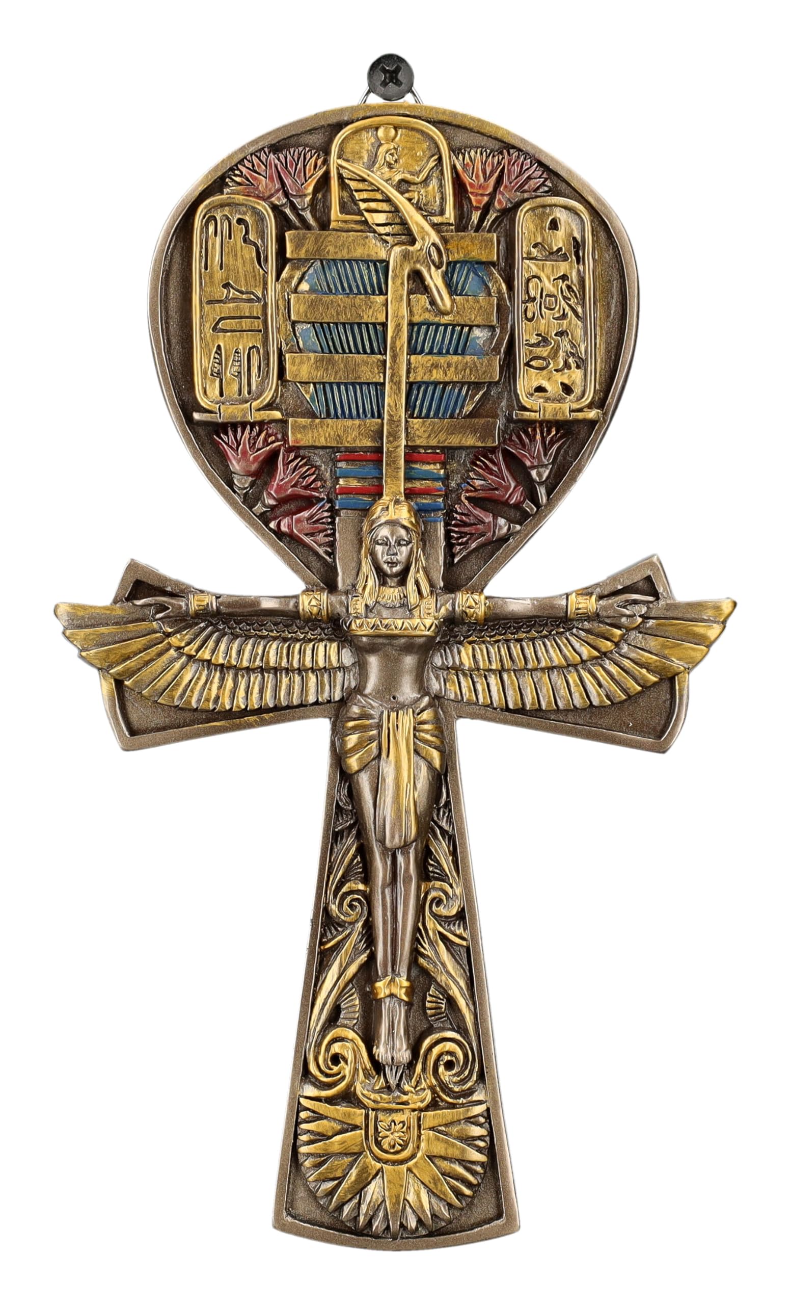 Figuren Shop GmbH Ankh Egyptian Wall Art Bronze 19.5 cm Hieroglyphs Wall Relief