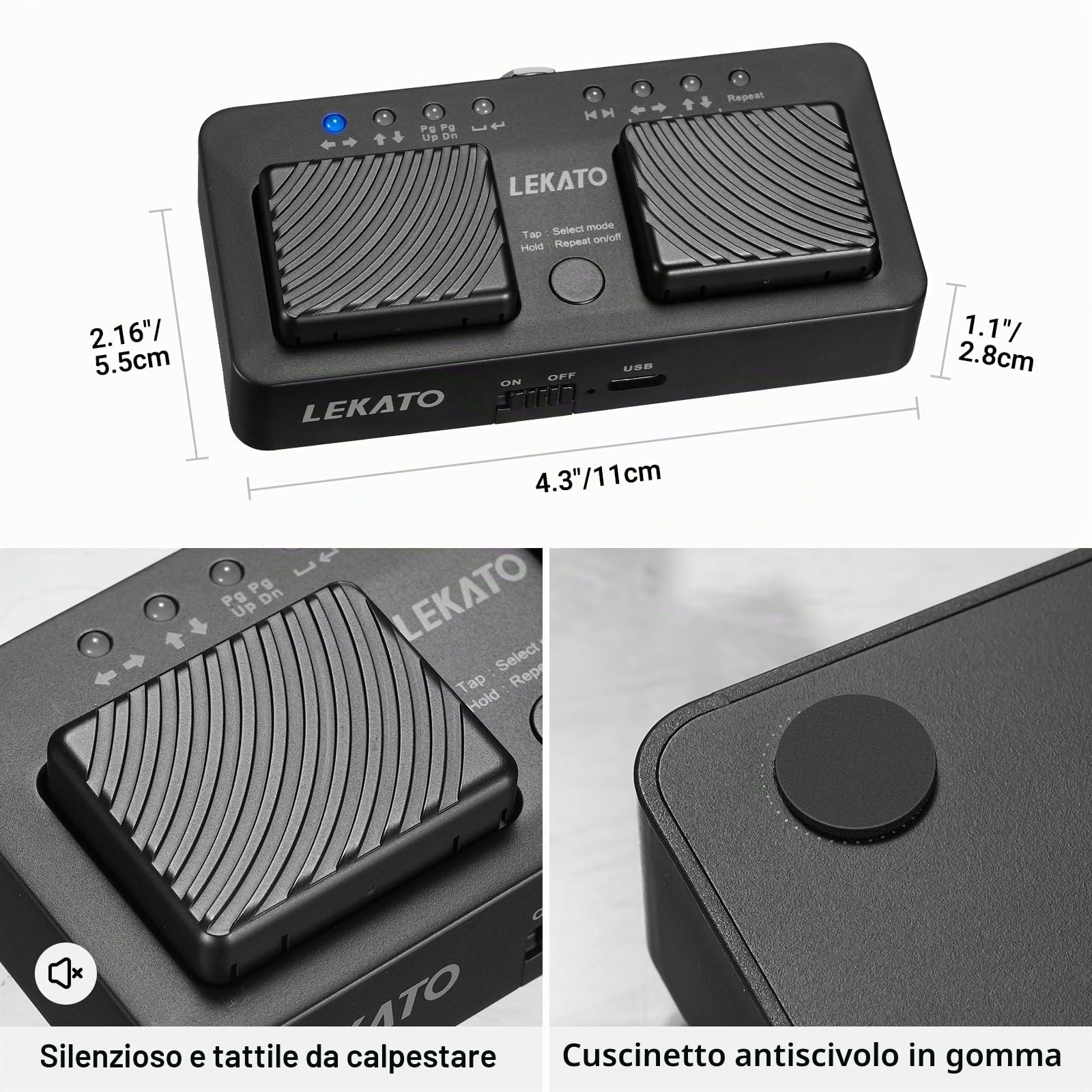 LEKATO Bluetooth Pedale Girapagina per Tablet e Smartphone, Pedale Wireless Silenzioso