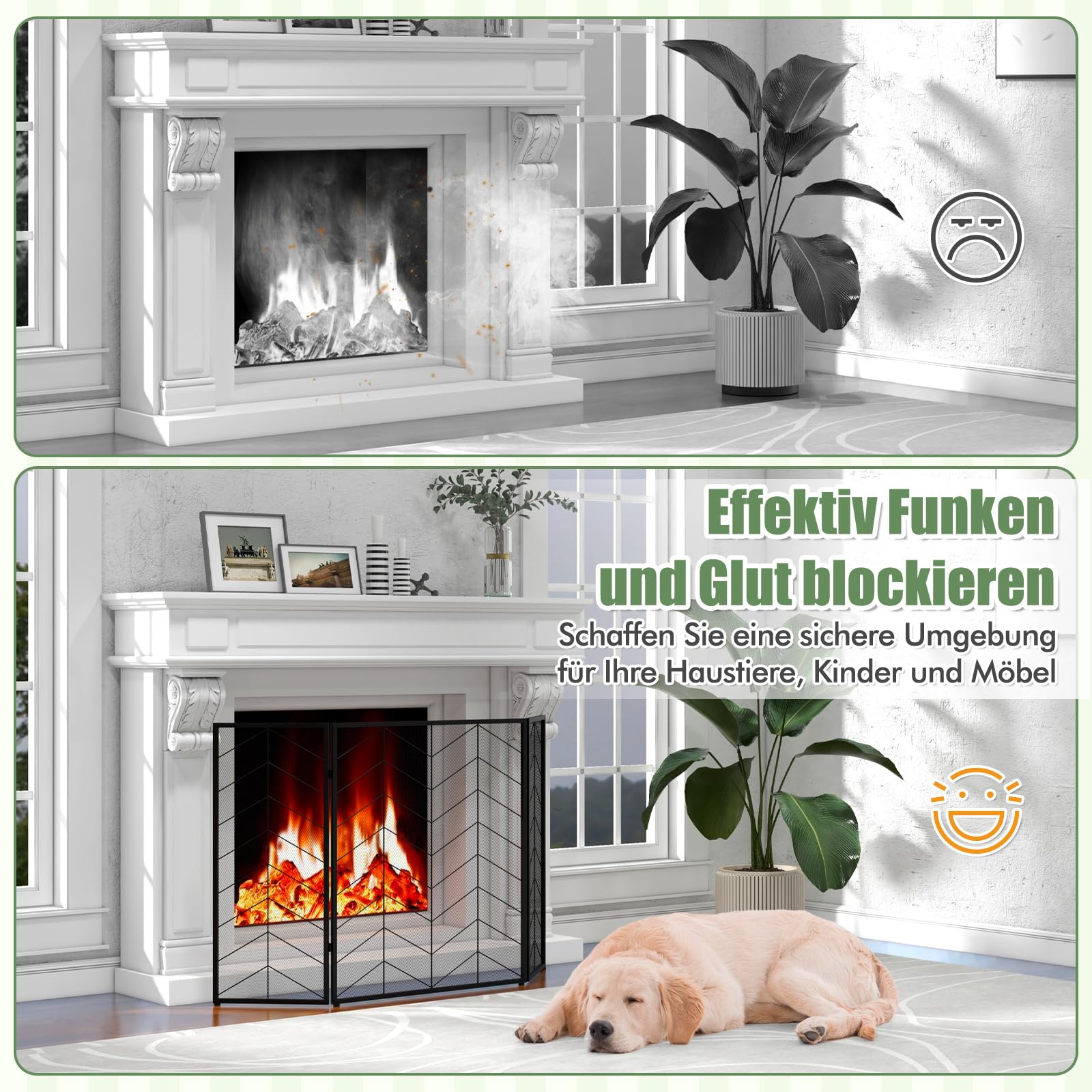 GOPLUS Chispas de metal, 3 piezas, rejilla de protección contra chispas con patrón, plegable, para chimenea, decoración del hogar, 132 x 79 cm, color negro (con patrón de líneas)