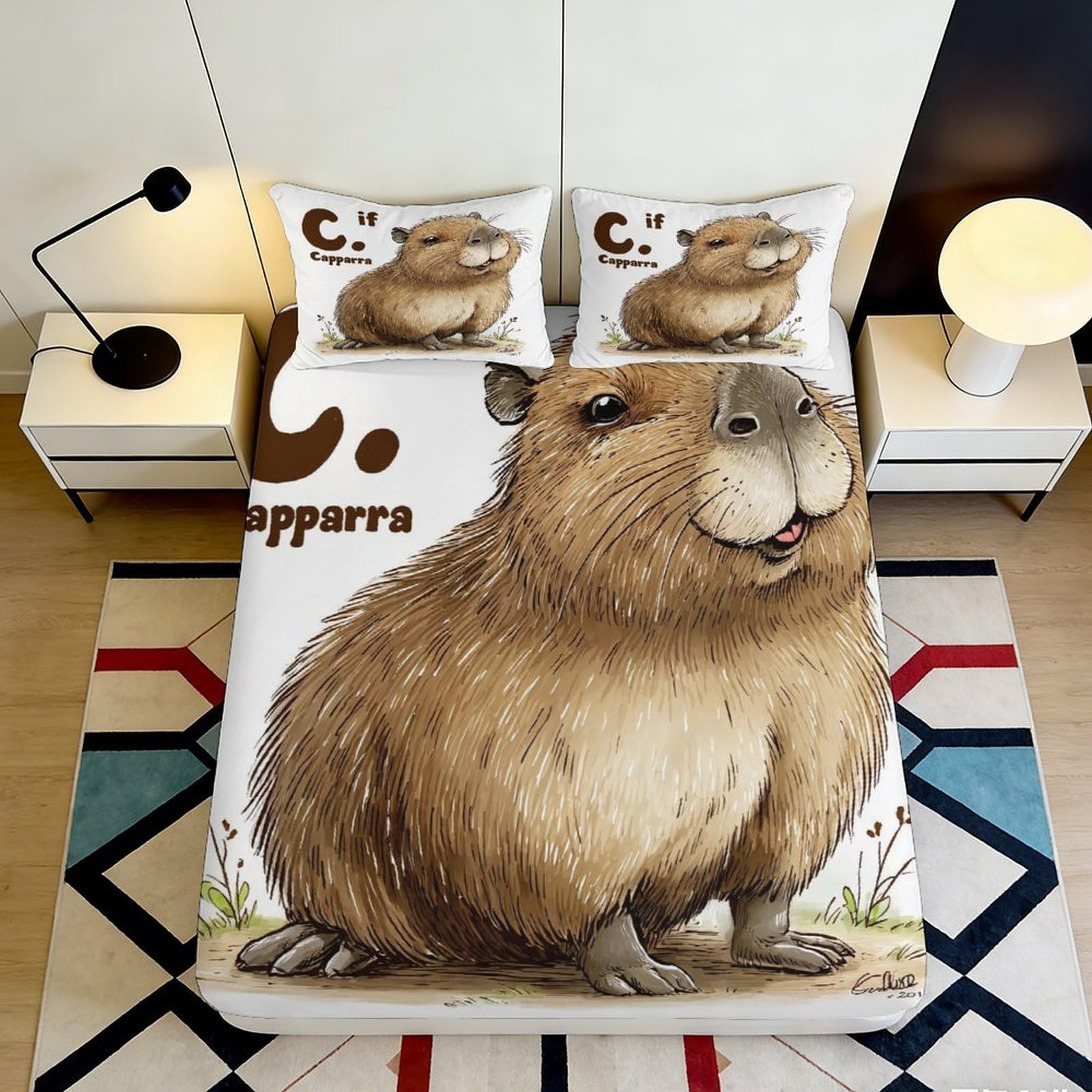 3D Printed Capybara Fitted Sheet Microfiber Deep Pocket Non-Slip Bedroom Bedding Capybara Mattress Fitted Cover for Adults Teens 200x200x25cm 90x200x25cm