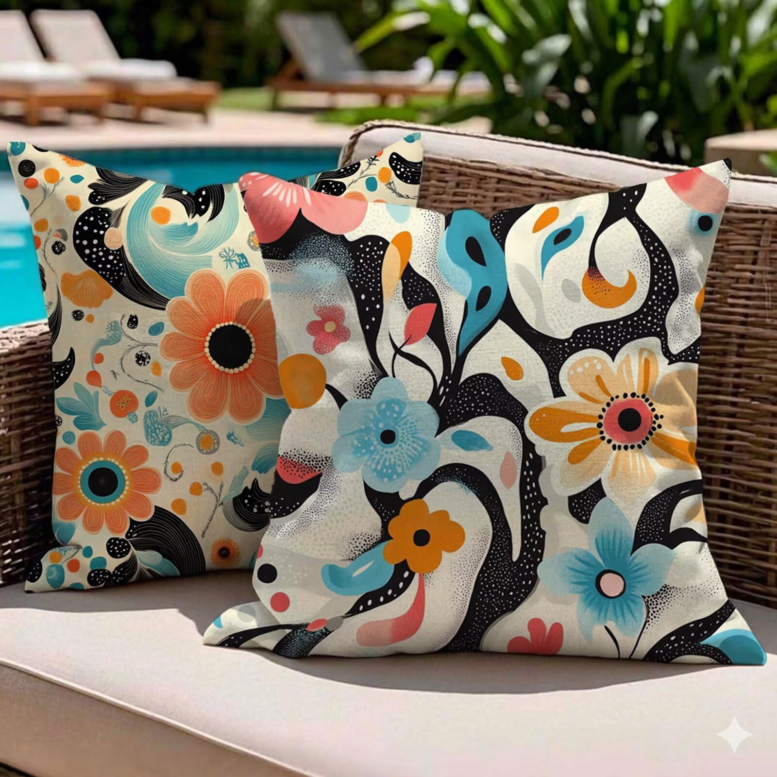 Housses de coussin extérieur impatiente beige 45x45 cm lot de 2 en lin pour déco de jardin