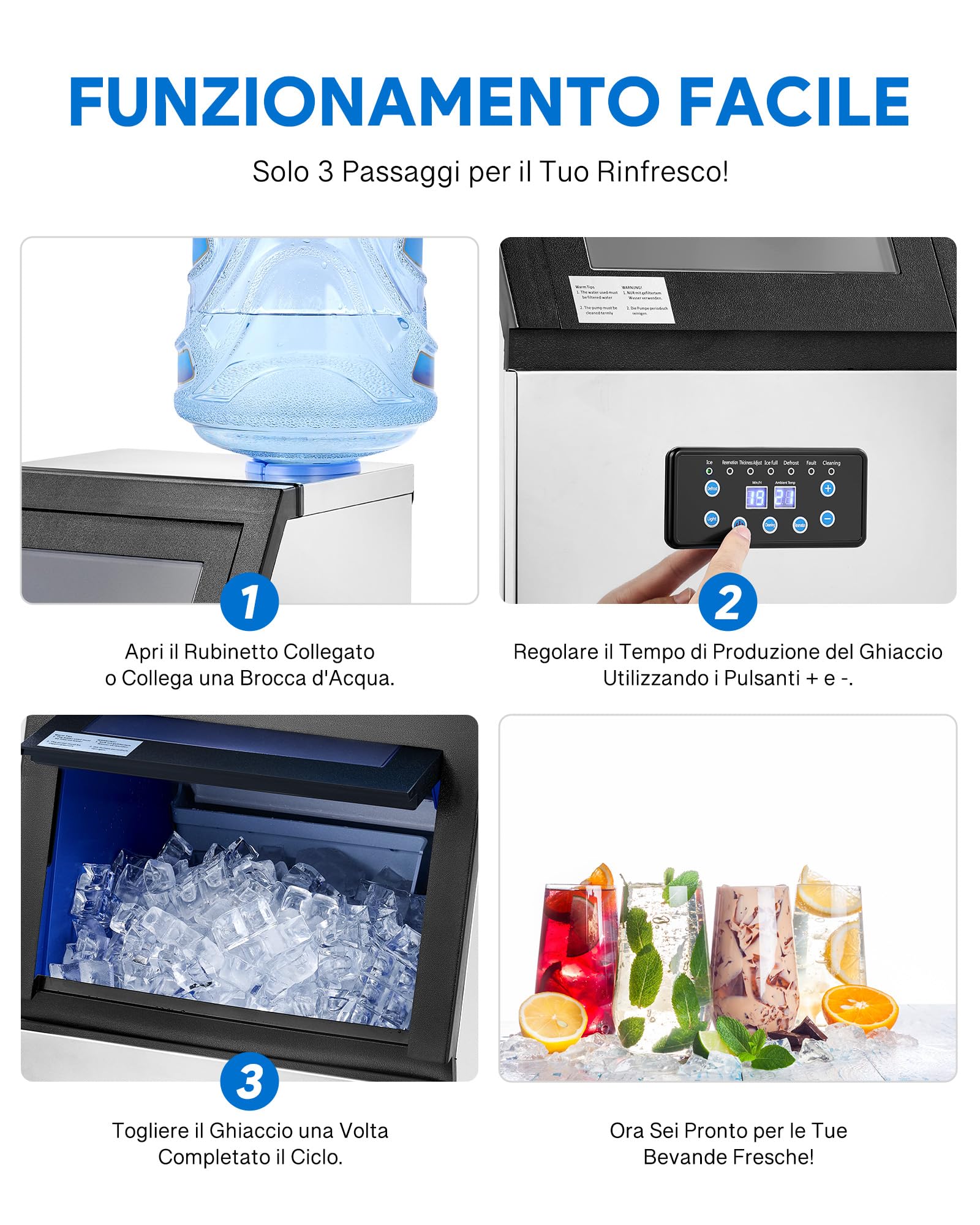 Wilprep 480W Macchina per Ghiaccio Commerciale 73kg/24h Fabbricatore Ghiaccio con Schermo LCD Macchina di Ghiaccio in Acciaio Inossidabile per Casa, Ufficio, Ristorante, Bar, Caffetteria (45 Pezzi)