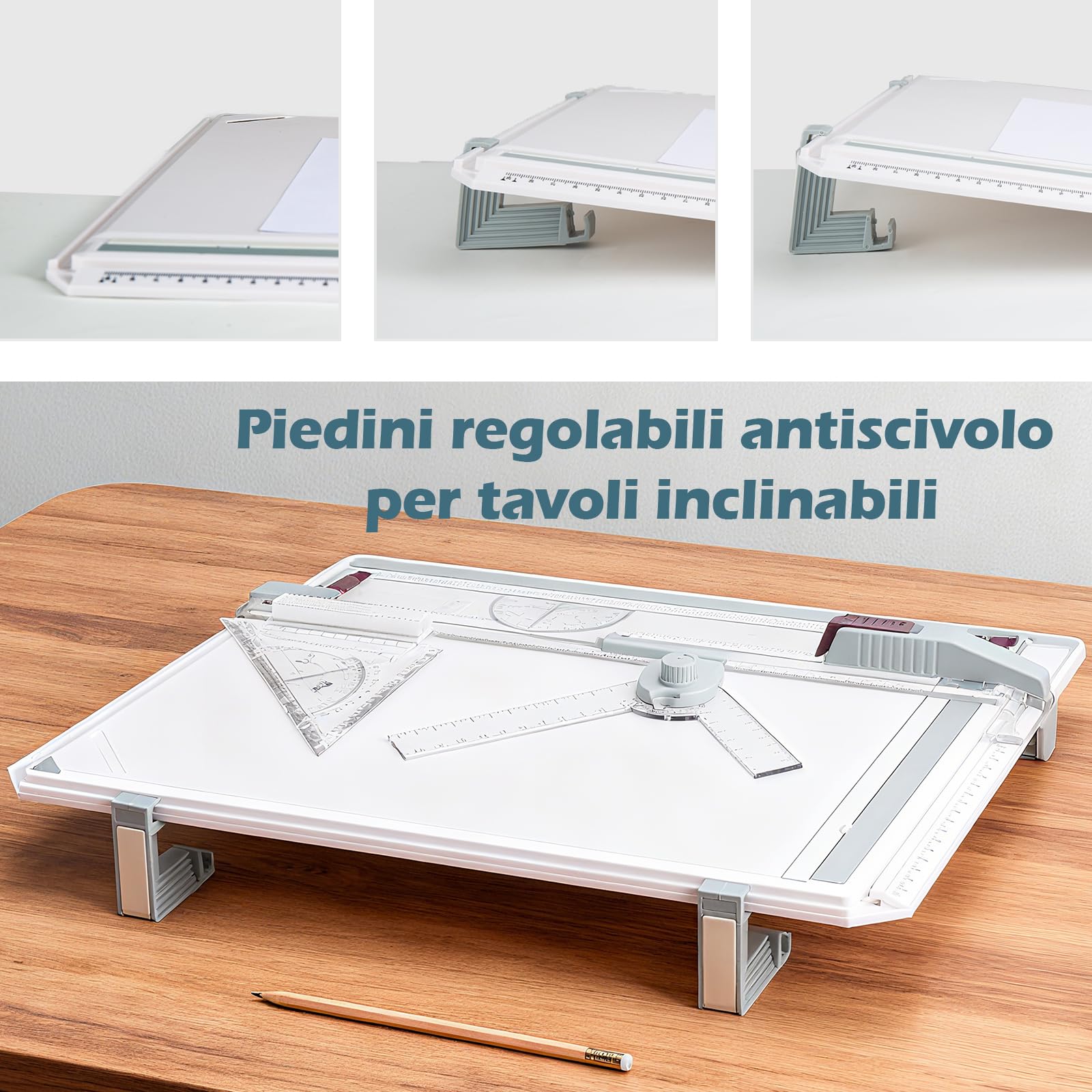 Tavola da disegno A3, Tavola da disegno professionale DIN A3, Tavolo da disegno con righello scorrevole, squadra da disegno e righello squadra a T, per ingegneri, designer, studenti per lavoro preciso