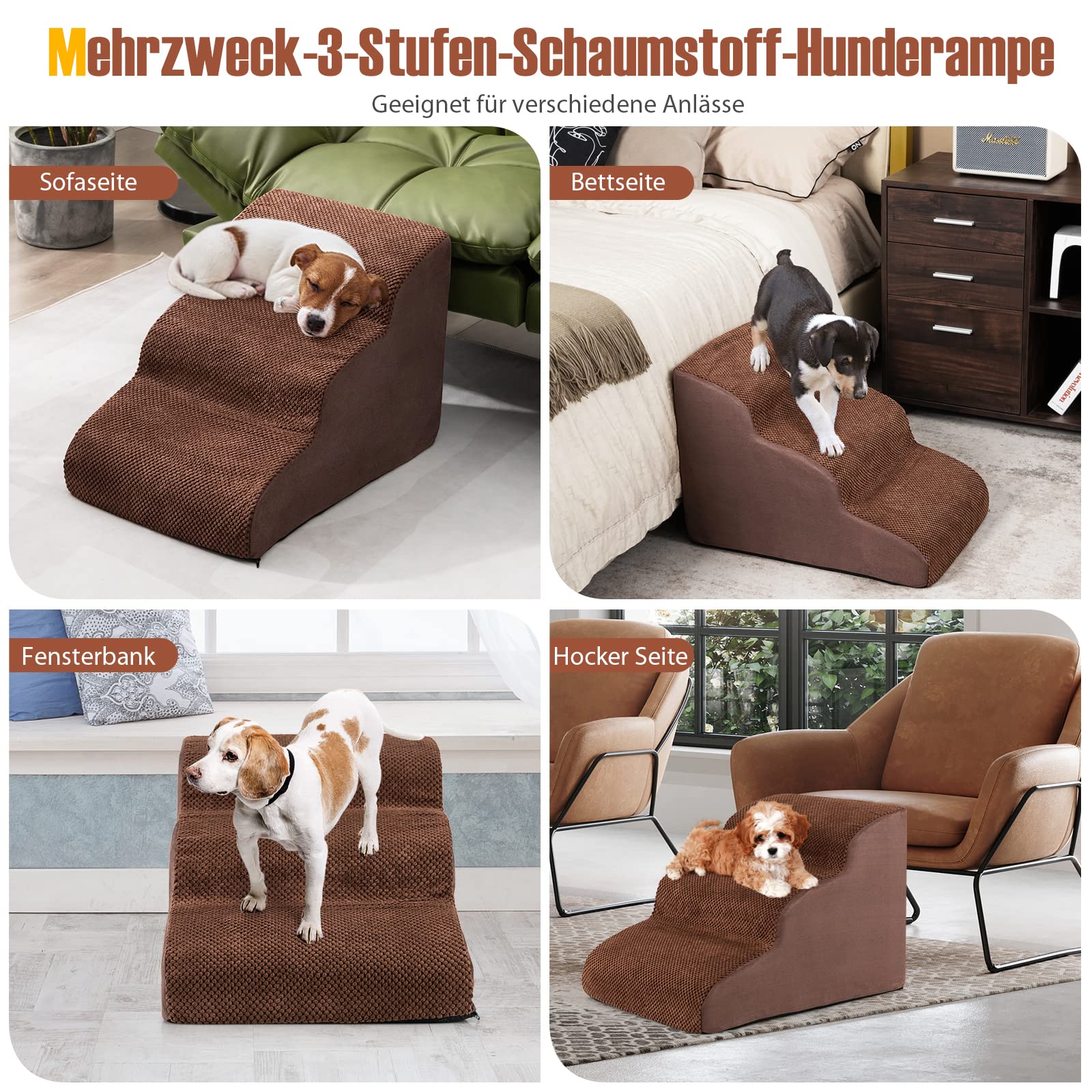 PawHut Hundetreppe 3 Stufen - Klappbare Treppe Für Kleine Hunde & Katzen