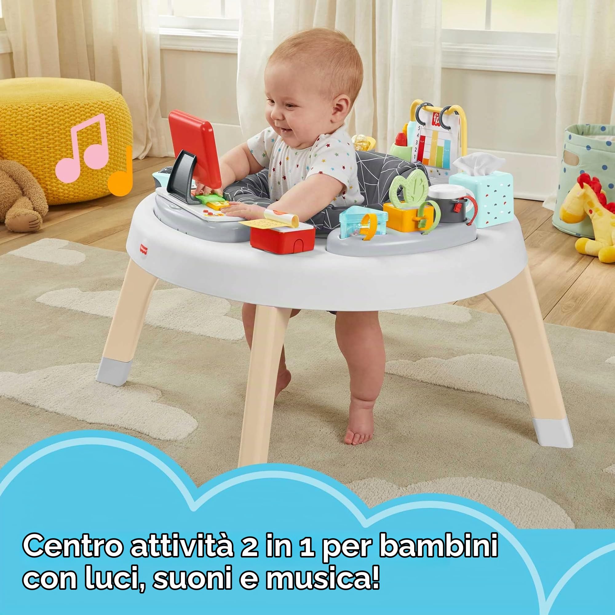 Fisher-Price - Centro attività 2-in-1 Like a Boss, Centro attività e Tavolino Primi Passi con Musica, Luci e Suoni, per Neonati 6+ Anni, HBM26