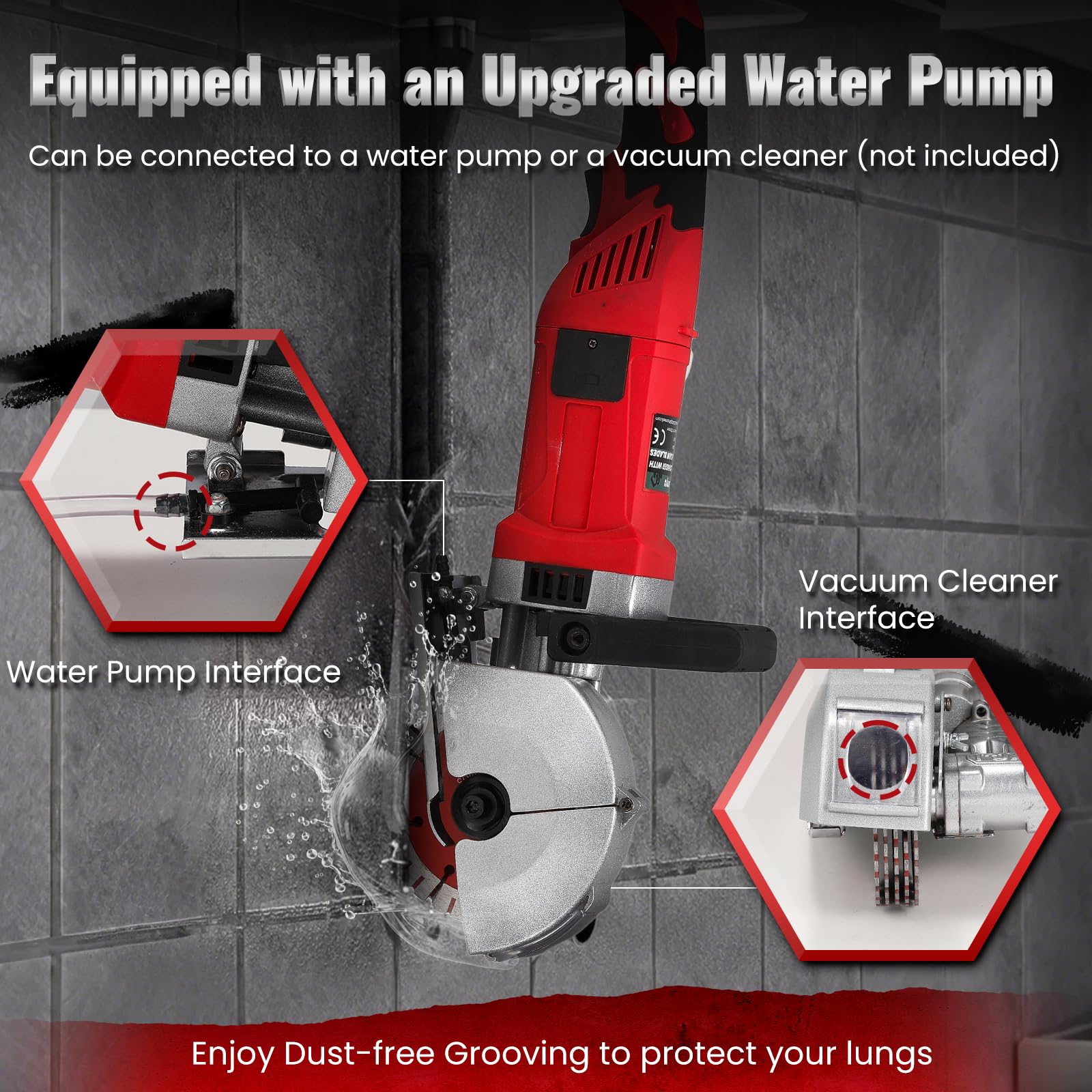Huanyu Rozadora pared eléctrica ranuradora de ladrillos Potencia máxima 4000W, profundidad máxima 39mm ancho ajustable libre de polvo con bomba de agua 220V, 5pcs 125mm cuchillas para hormigón mármol