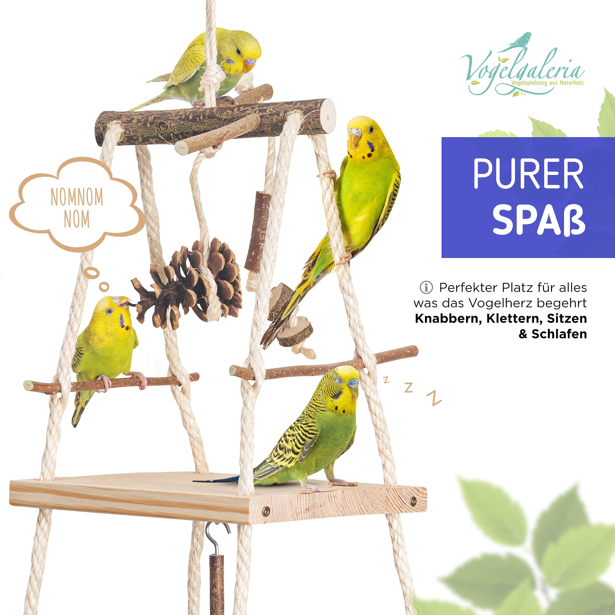Vogelgaleria® XXL Vogelschaukel Vogelspielplatz hängend | Tolles Vogelspielzeug für Wellensittich, Nymphensittich & Co.