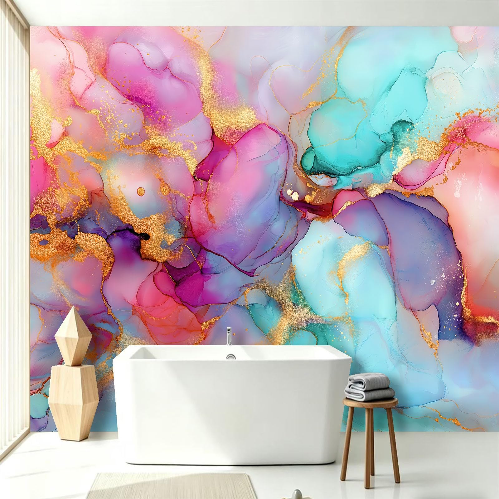 Carta da parati fotografica in tessuto non tessuto, elegante inchiostro alcool, 300 x 210 cm, viola, motivo marmo, stampa Full HD, moderna effetto 3D, decorazione da parete, colori resistenti alla