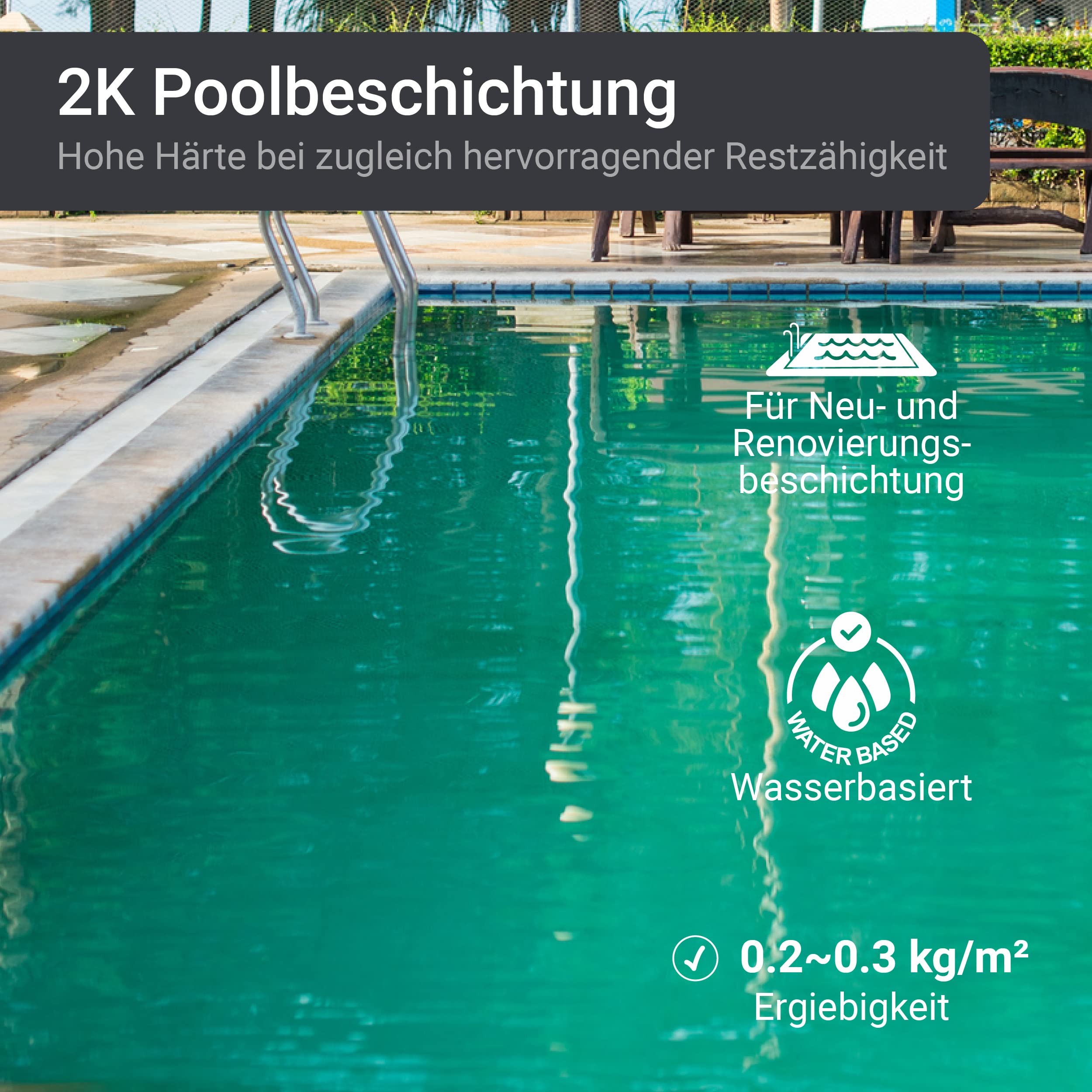 WO-WE 2K Poolfarbe Poolbeschichtung Schwimmbadfarbe - Lichtblau wie RAL 5012-5Kg