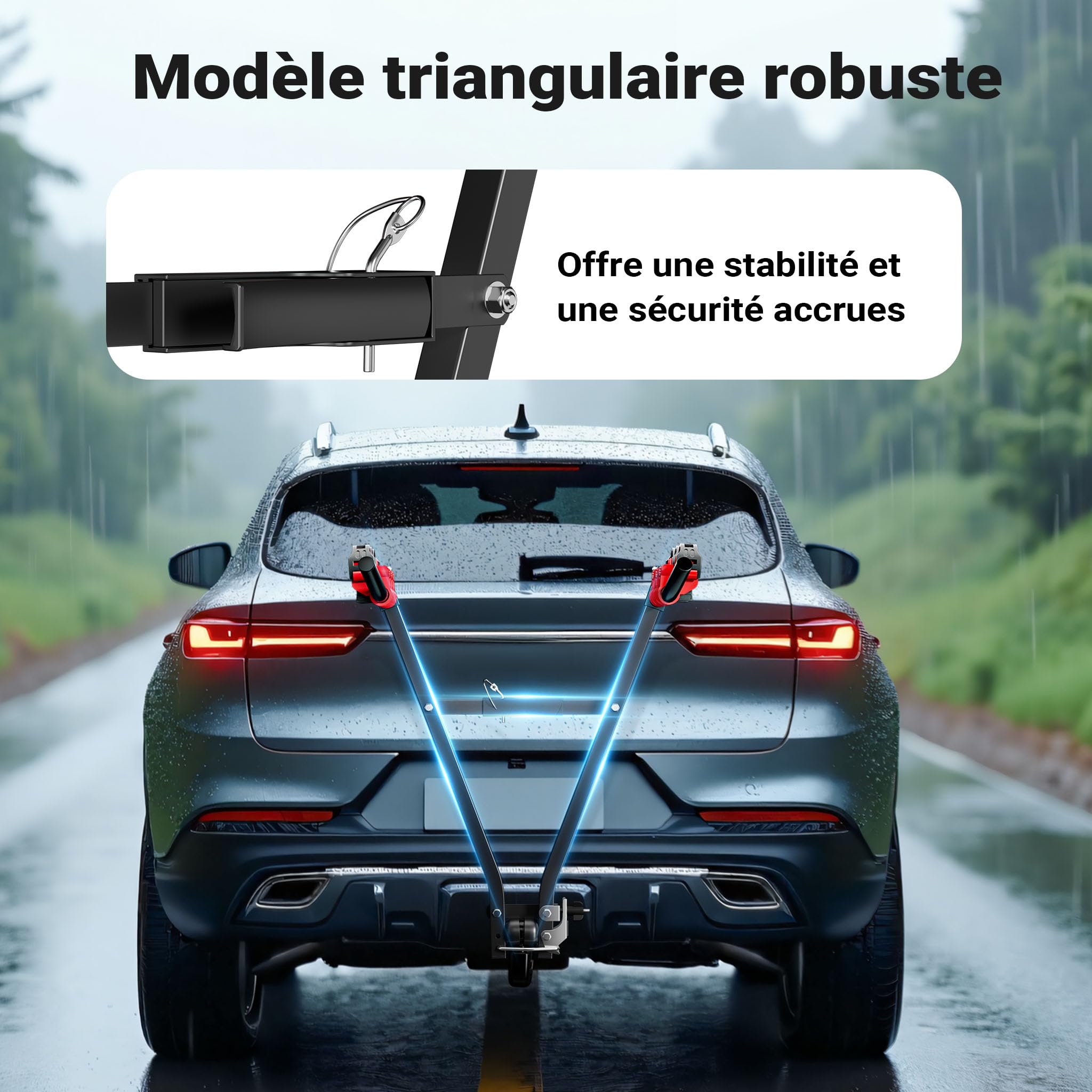 Wiltec Porte vélos d’attelage – capacité 3 vélos, 45 kg – en Acier Q235 – pour Boule d’attelage – vélos Tout Terrain, VTT, VAE, vélos électriques – avec Sangles en Nylon