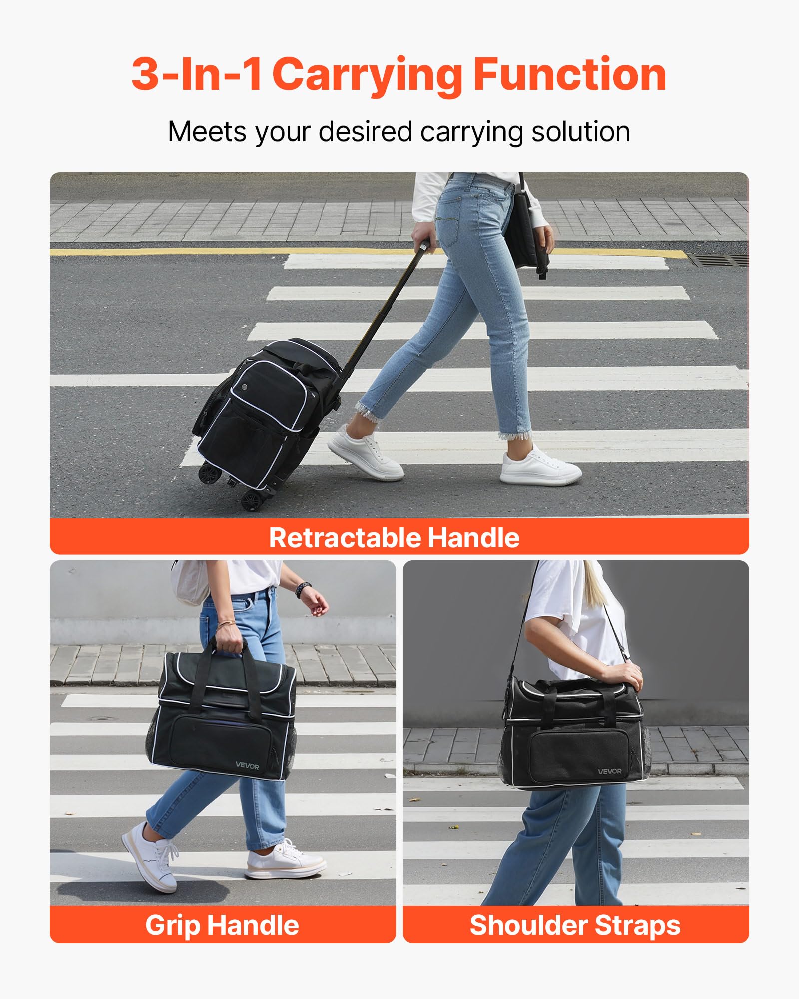 VEVOR Borsa da Bowling con 2 Ruote, 2 Palle e Quattro Rulli, Dotata di Uno Scomparto Separato per le Scarpe e una Tasca per Accessori Grandi, Maniglia Retrattile Estensibile Fino a 950 mm