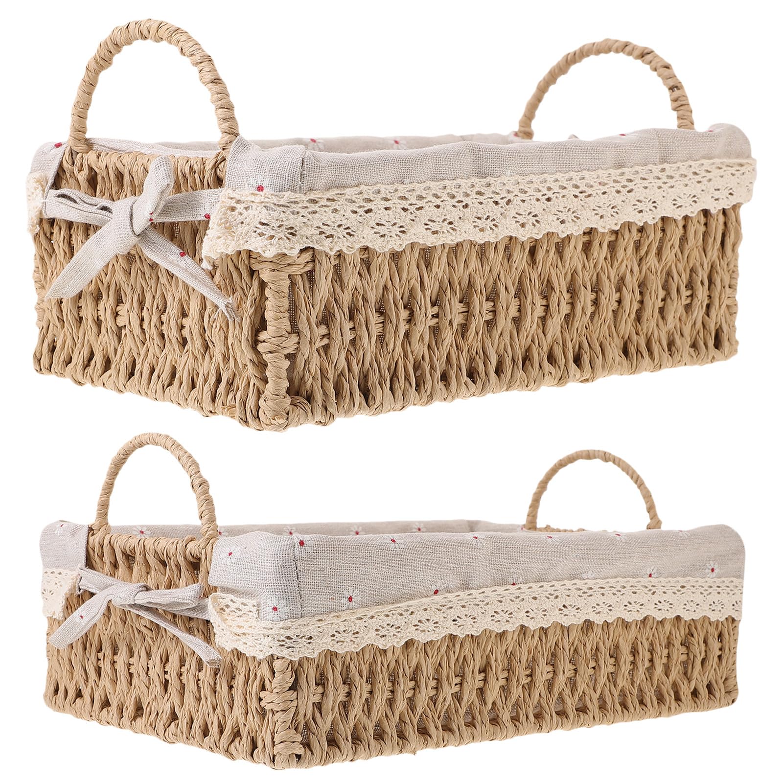 POPETPOP Woven Storage Basket mit Futter Geflochtener Aufbewahrungskorb für Wohnzimmer Büro Bad Multifunktionaler Desktop Organizer für Snacks Kosmetik und Dekoration