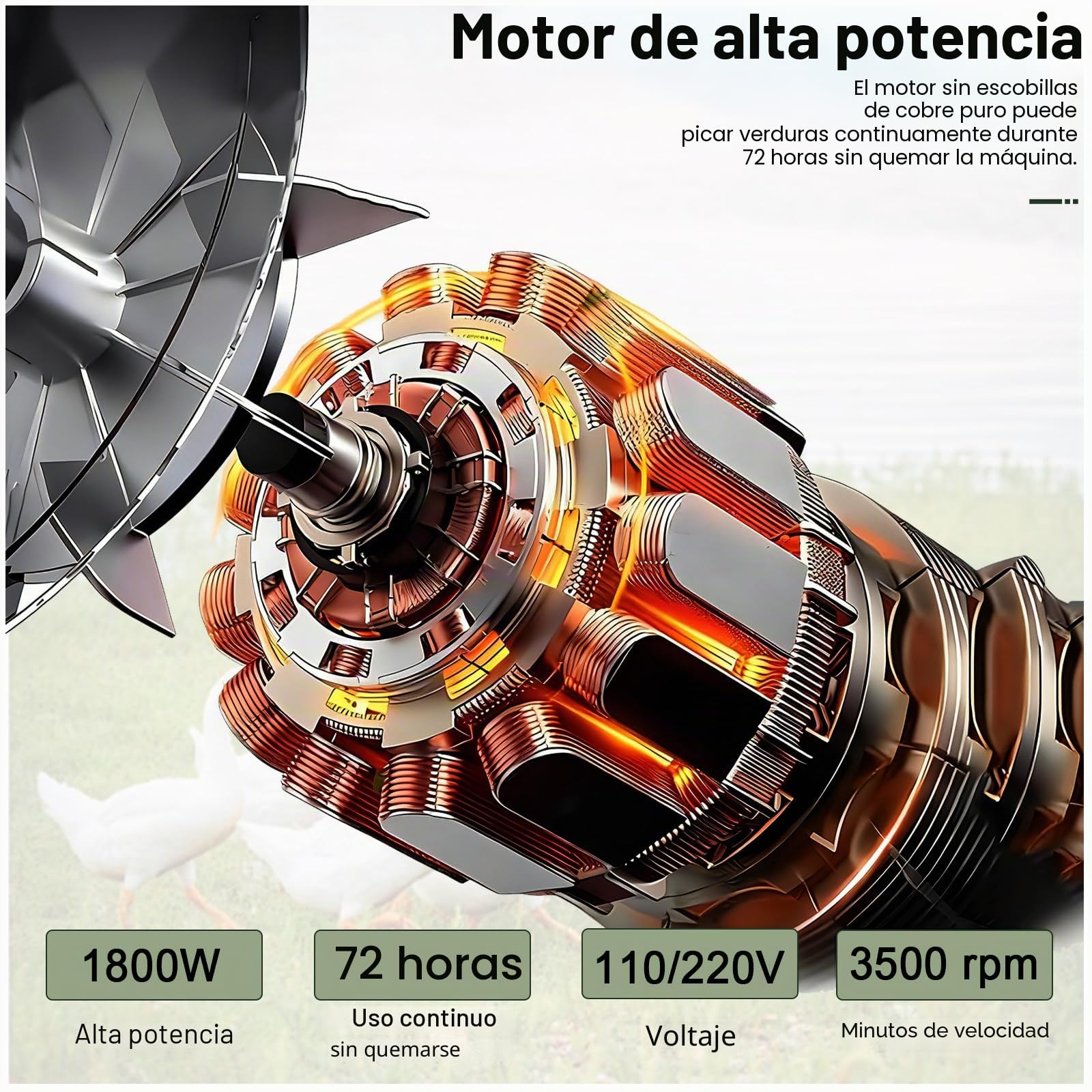 Trituradora Cría, Procesador Piensos for Aves Corral con 4 Cuchillas, 3500RPM,Picadora Verduras Acero Inoxidable,Puerto Alimentación Grande para Pastos Y Alimento De Ganado 1800W