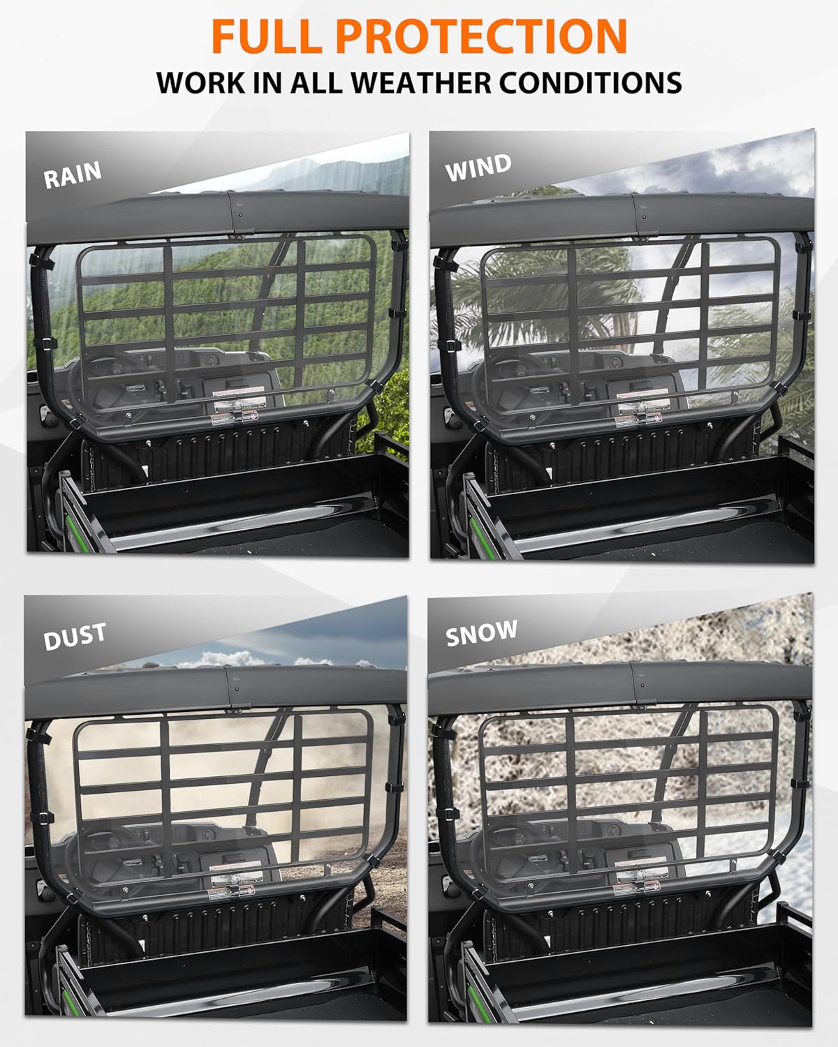 SAUTVS Rear Windshield for Kawasaki Mule SX SE XC LE FE 2017-2026 Accessories, Polycarbonate Clear Back Window with Noise Strip, Impact Resistant
