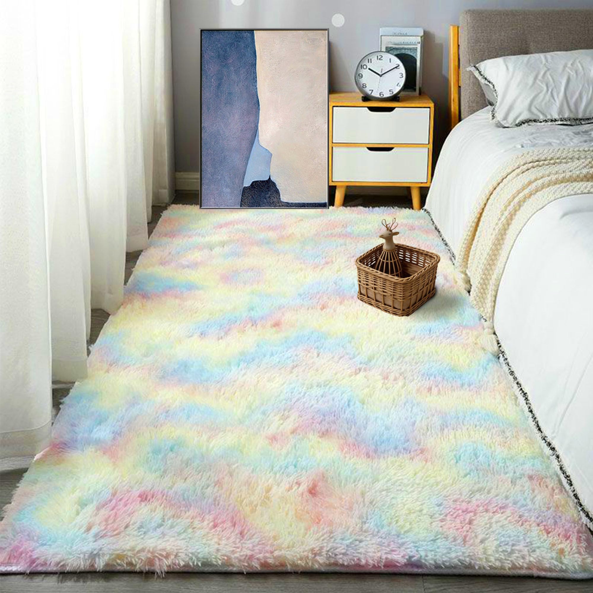 Tapis facile à nettoyer pour chambre à coucher shaggy épais 150 x 210