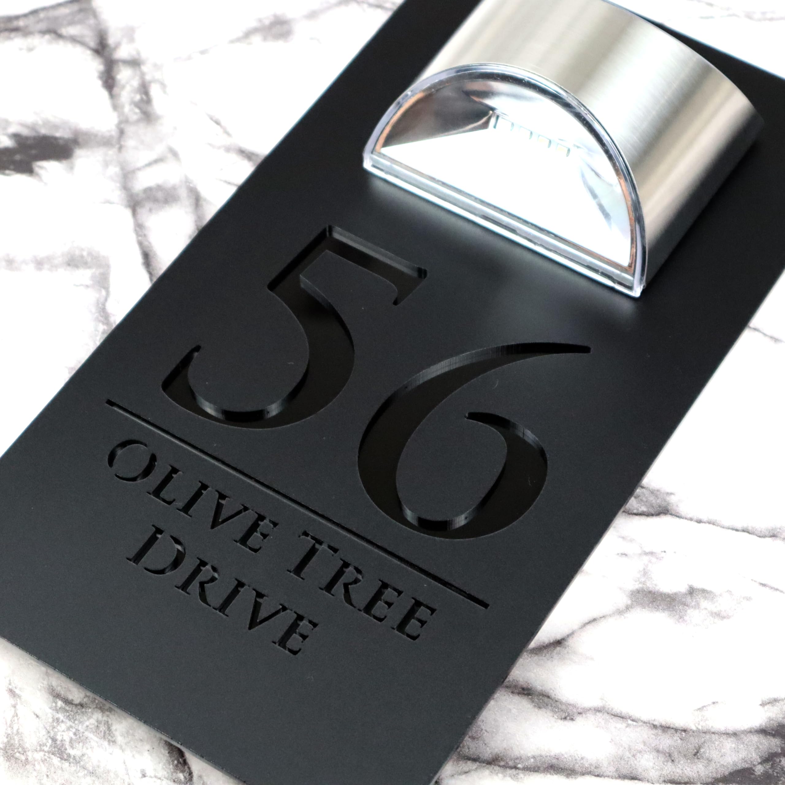 K Smart Sign | Bellissima LED F32 | Contemporary House Signs Plaques Door Numbers 1-9999 Street Name SOLAR LIGHT LED For Wall Personalised Laser Cut Mirror! (Matt Black & Gloss Black) โ image 1